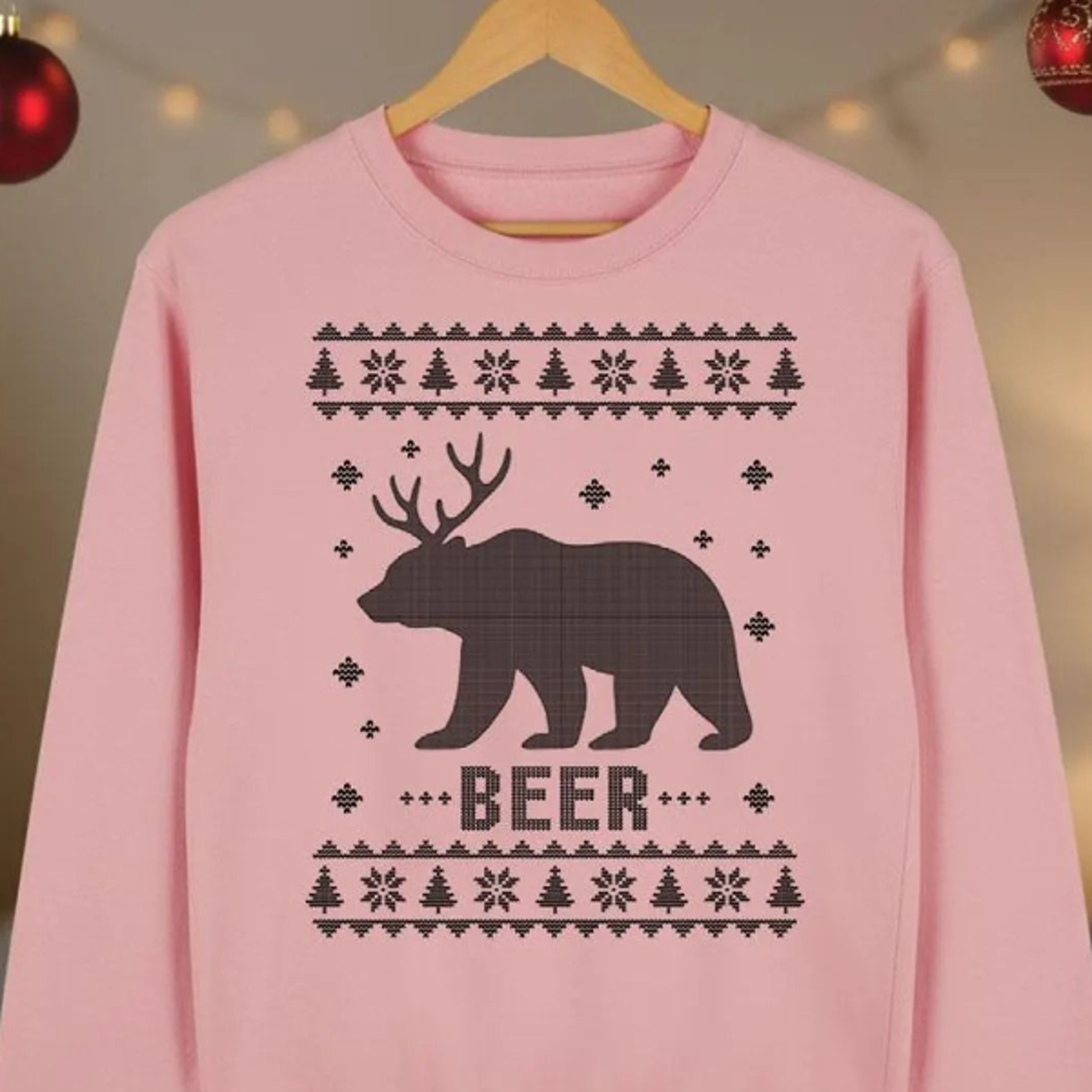 ugly christmas beer deer sweatshirt, funny bear xmas sweater for men, tacky holiday crewneck, beer lover christmas gift,
