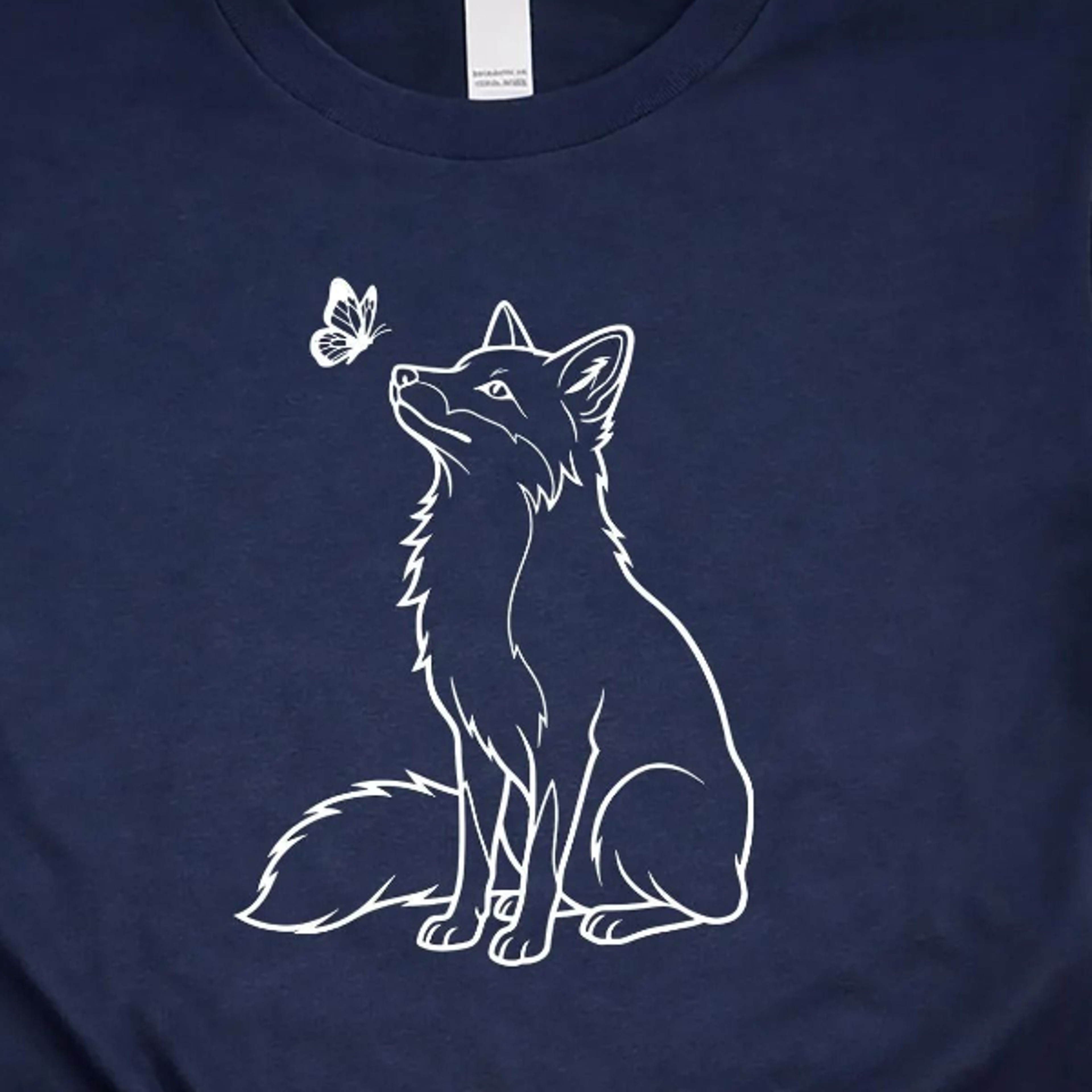hand drawn fox butterfly t shirt uk, nature cotton graphic tee, fitted womens top, boho animal shirt, cute gift for her,
