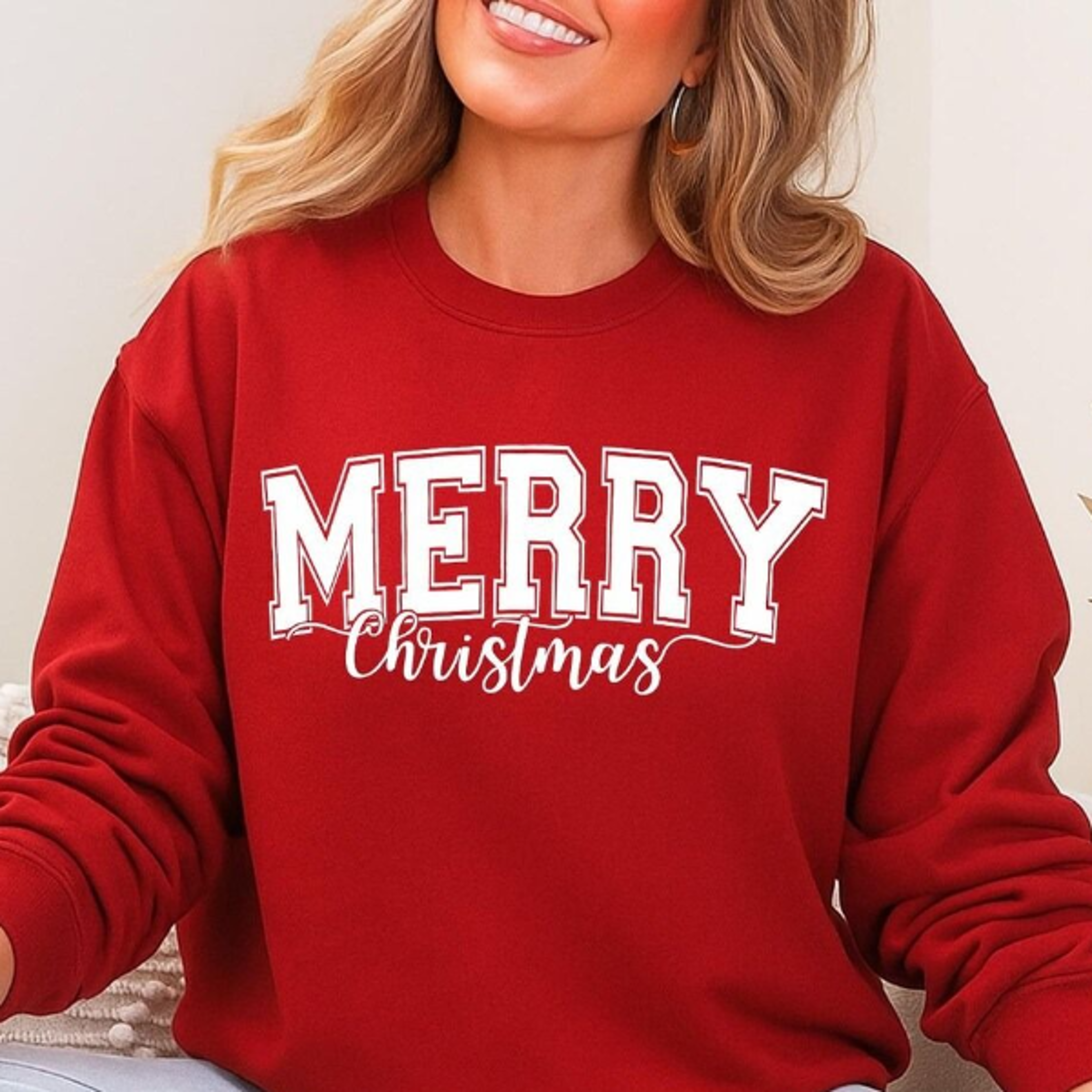 retro merry christmas varsity jumper, vintage distressed merry christmas sweatshirt, college style festive holiday crewn