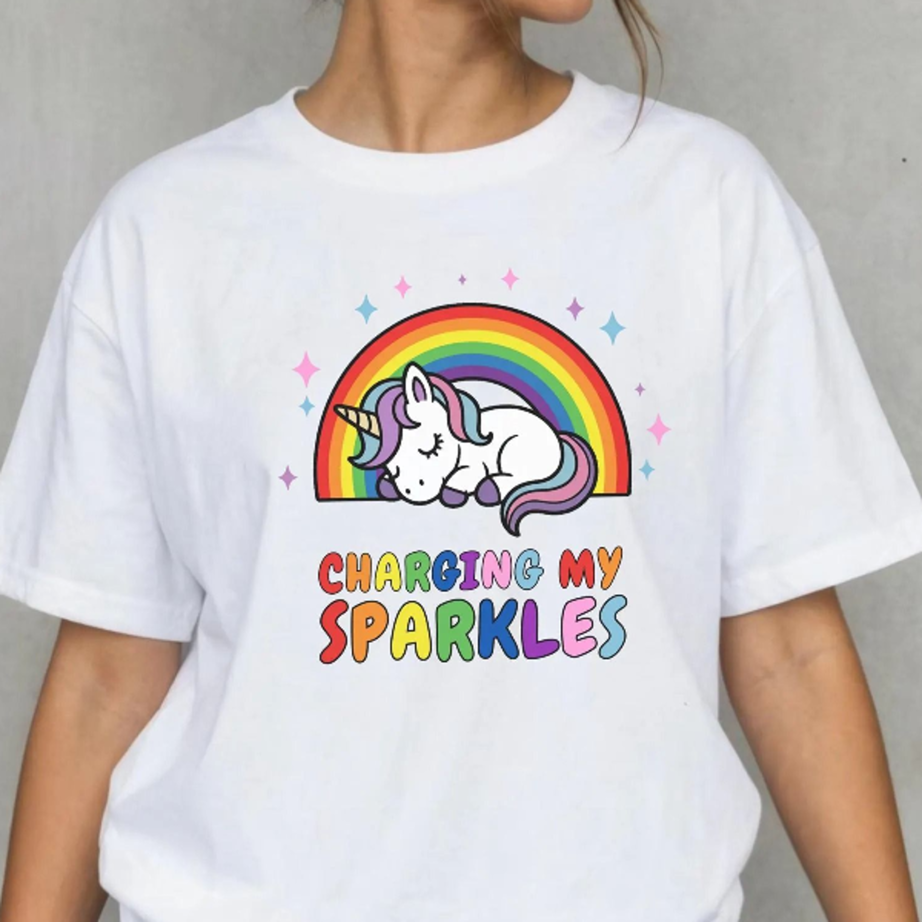 sleeping unicorn t-shirt | charging my sparkles rainbow graphic tee, cute magical shirt, unicorn gift, unisex