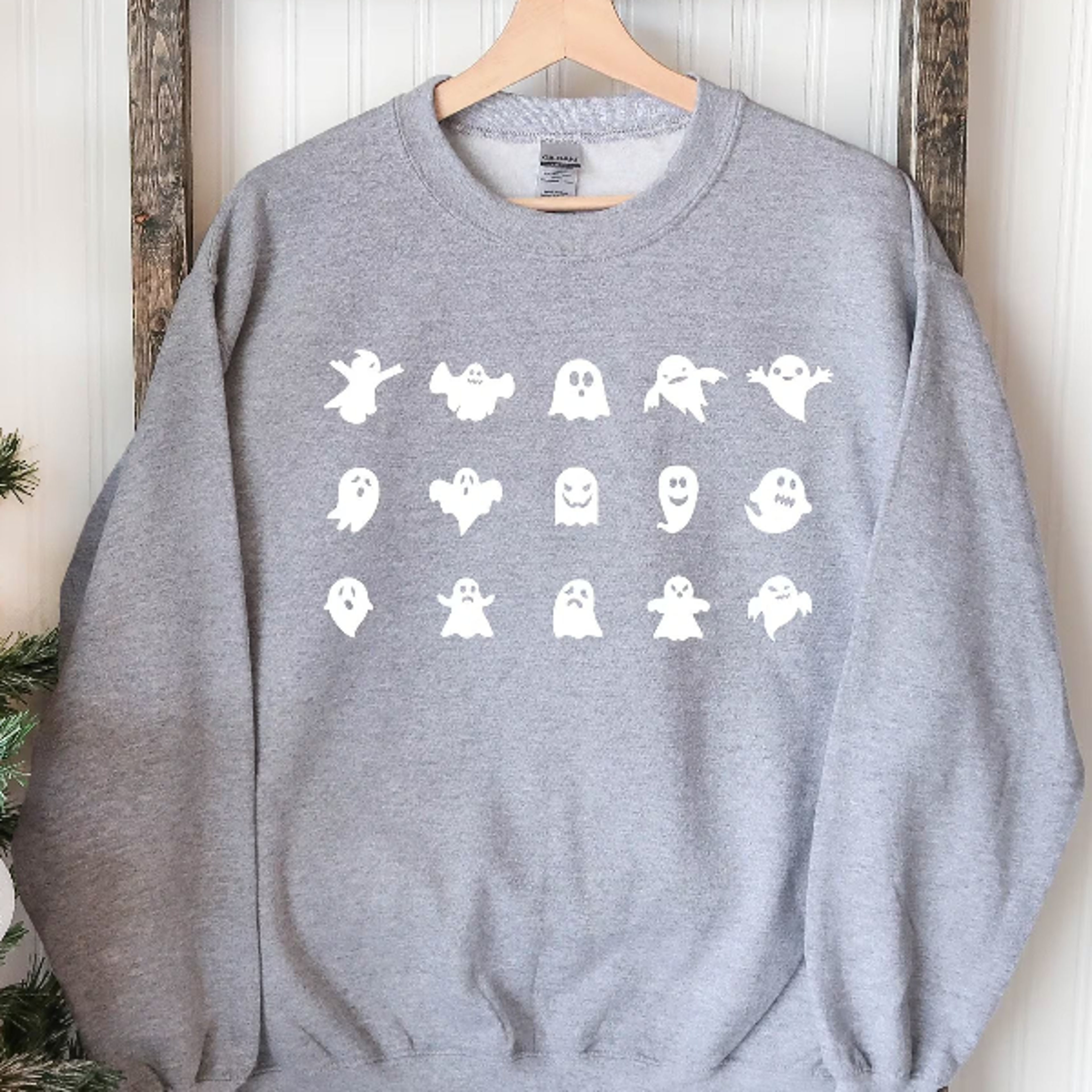 funny ghost faces sweatshirt cute halloween graphic crewneck spooky season cozy fall pullover