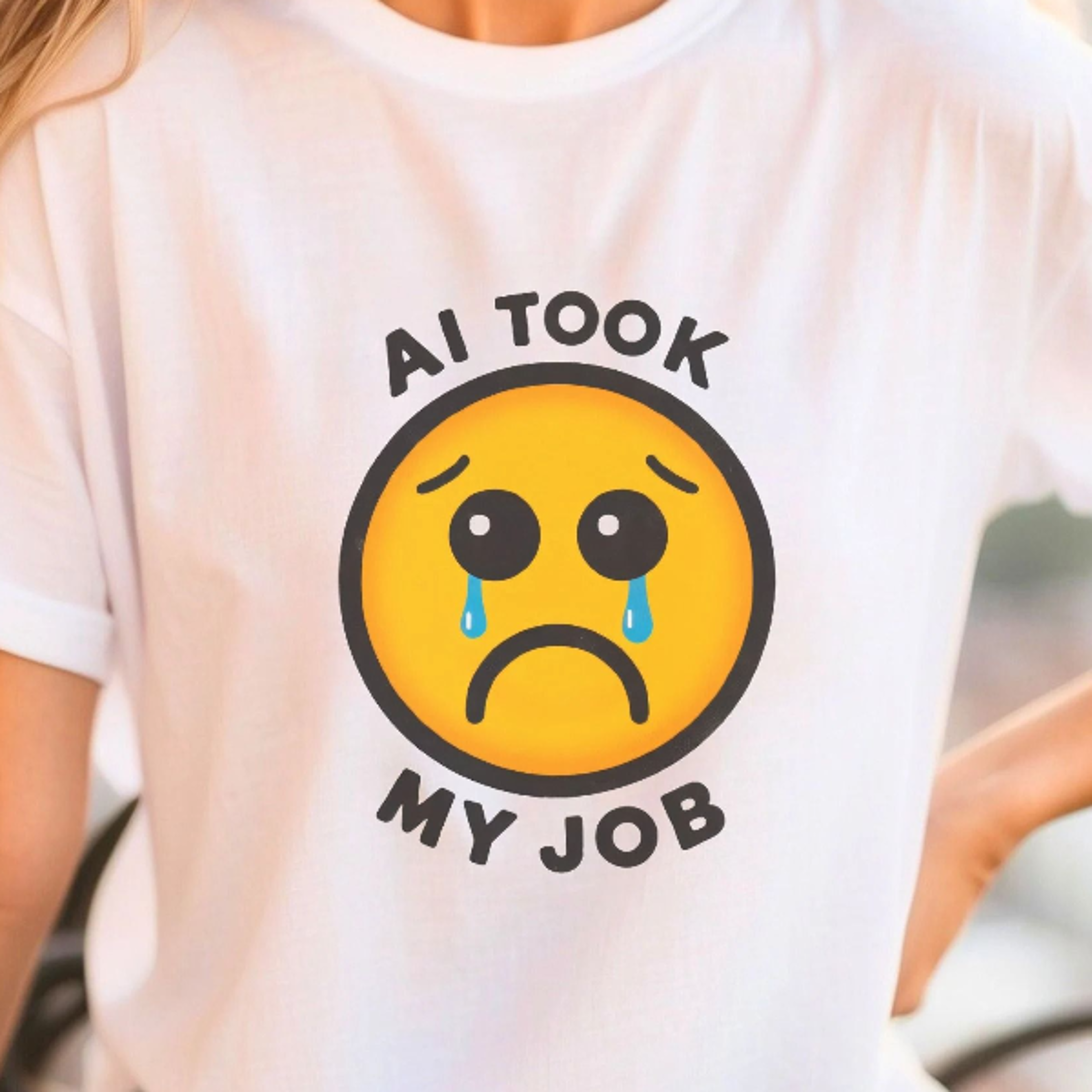 ai took my job t-shirt sad face graphic, unisex statement tee