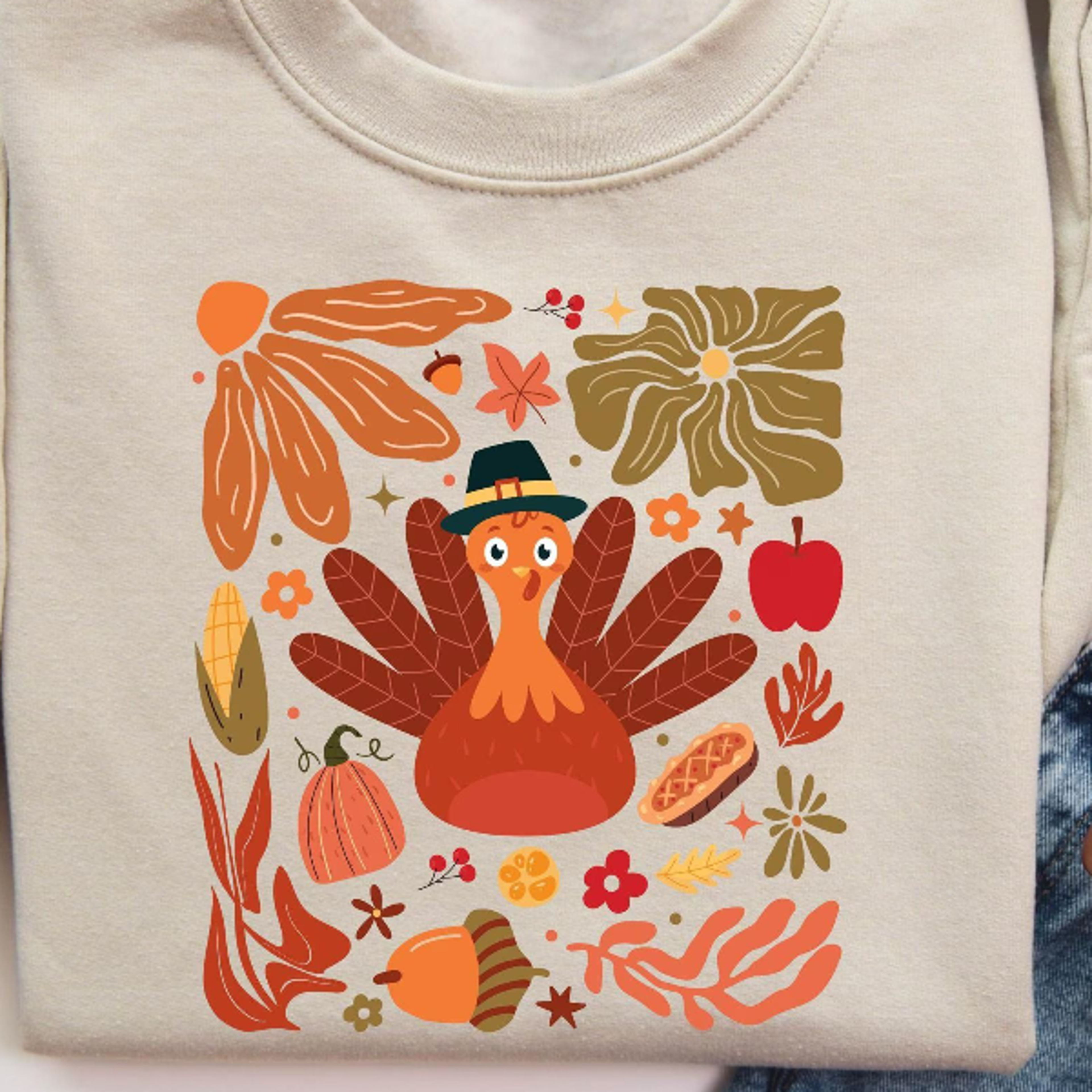 boho floral turkey sweatshirt thanksgiving fall graphic crewneck autumn harvest cozy gift