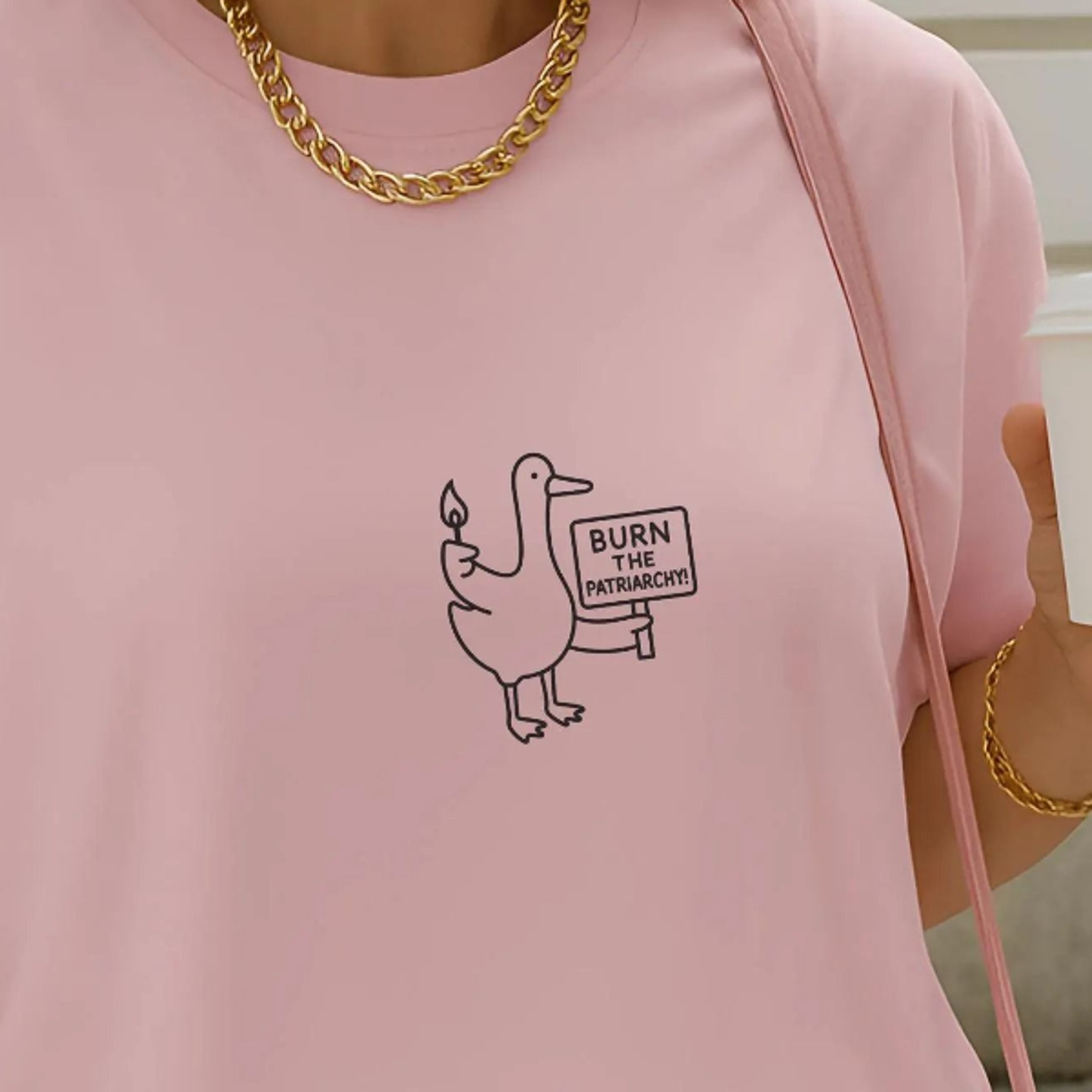 burn patriarchy goose t-shirt funny feminist duck shirt political y2k doodle graphic top feminism slogan clothing gift w