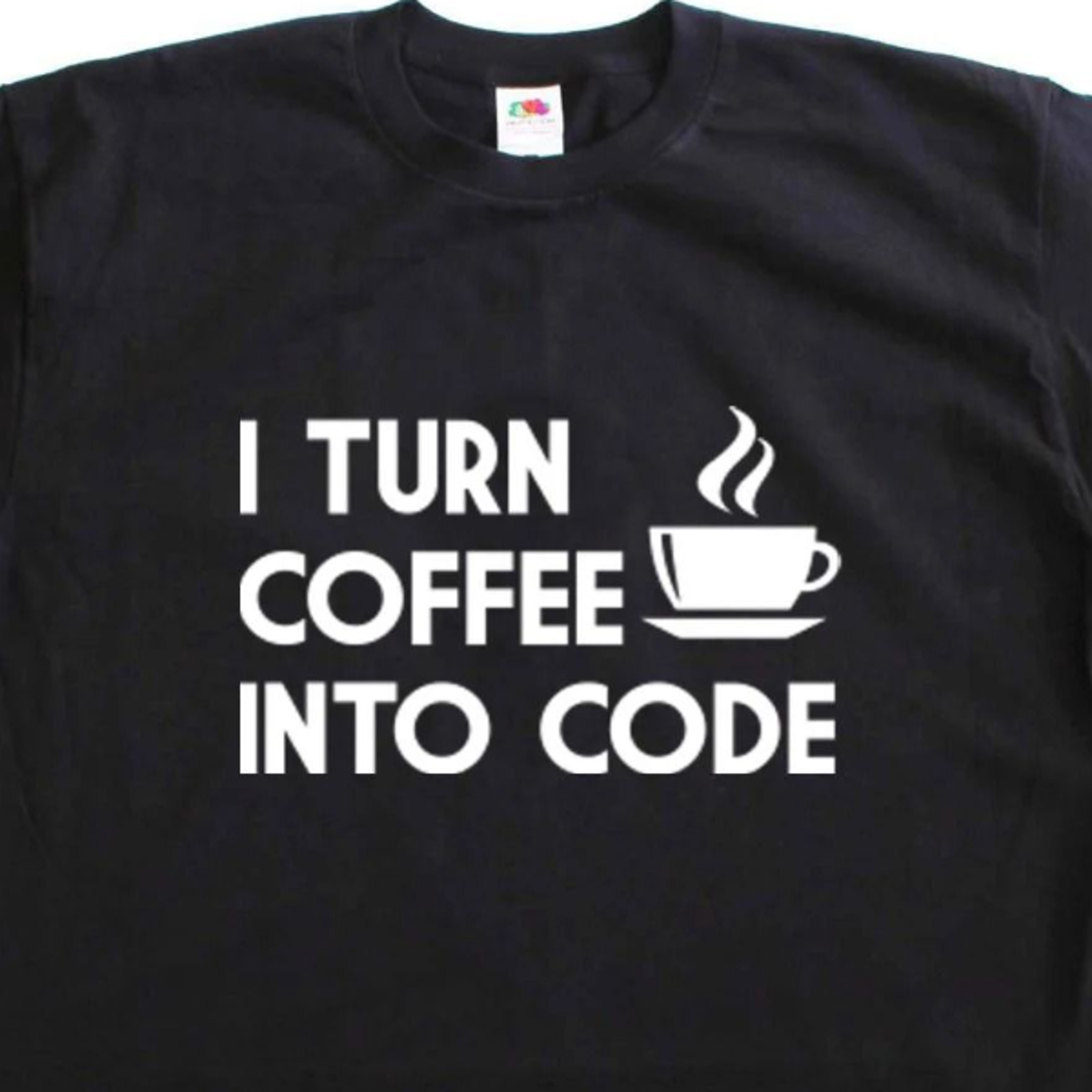 i turn coffee into code funny geek mens loose fit cotton t-shirt