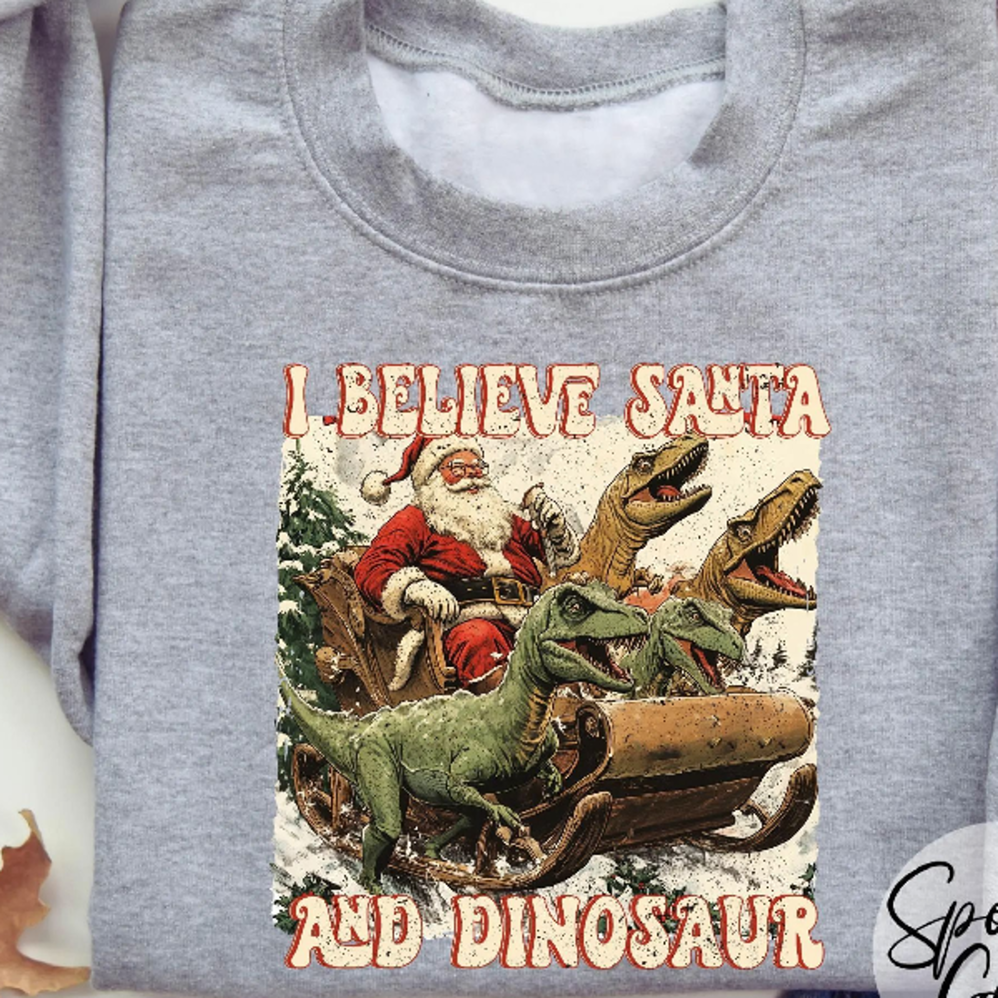 santa and dinosaurs sweatshirt funny christmas dino graphic crewneck holiday t-rex winter gift