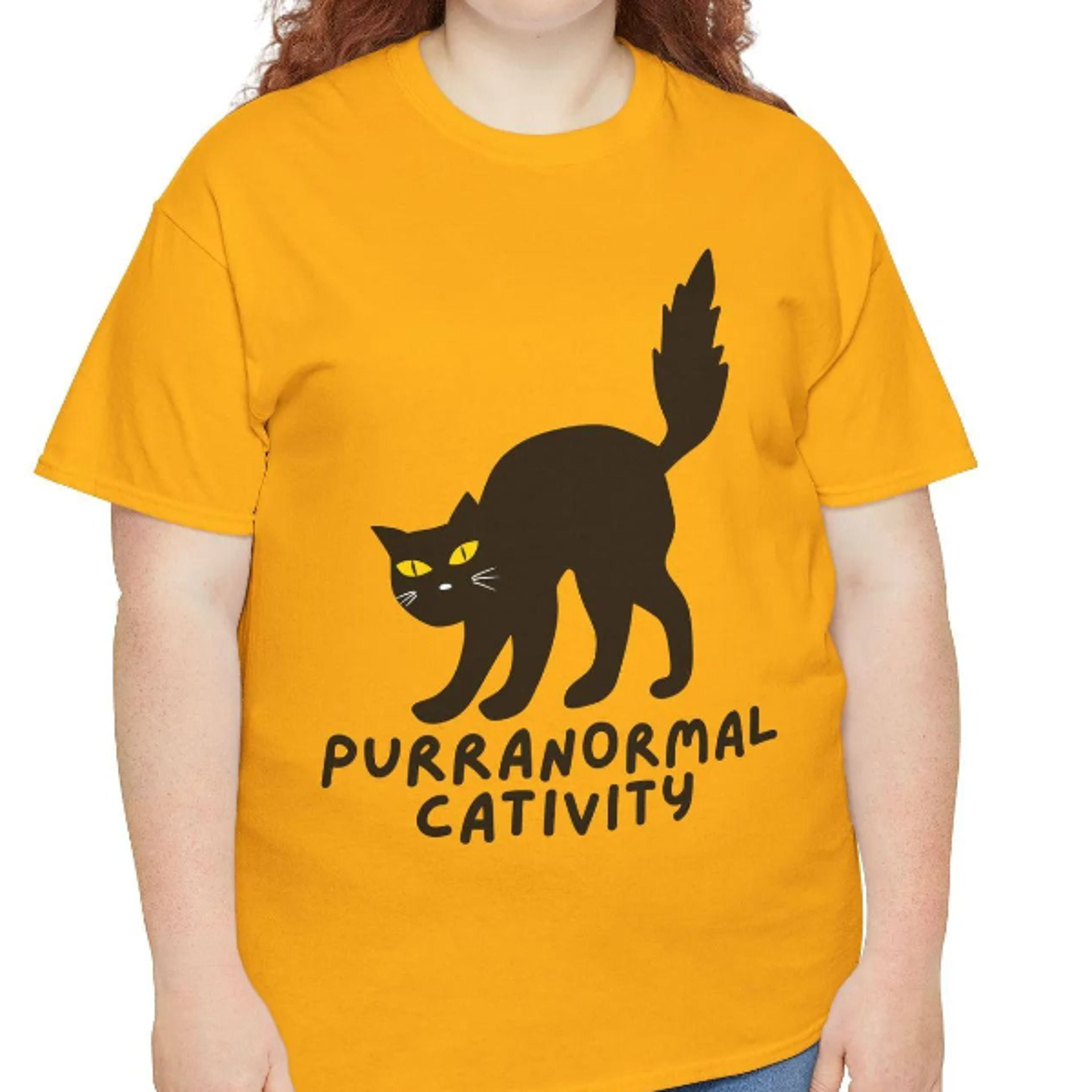 halloween pun t-shirt, "purranormal cativity" cat ghost top