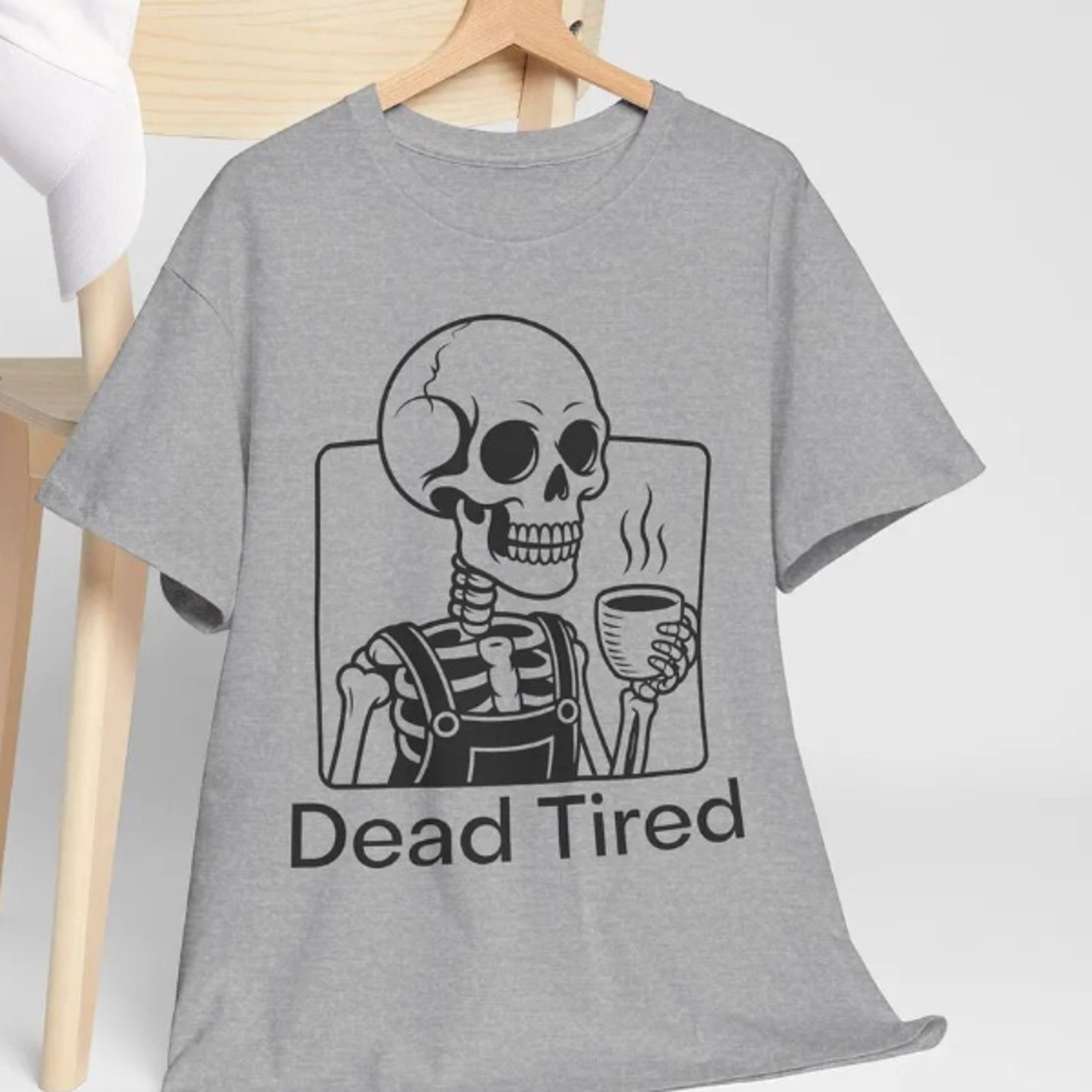 dead tired skeleton t-shirt, halloween pun top