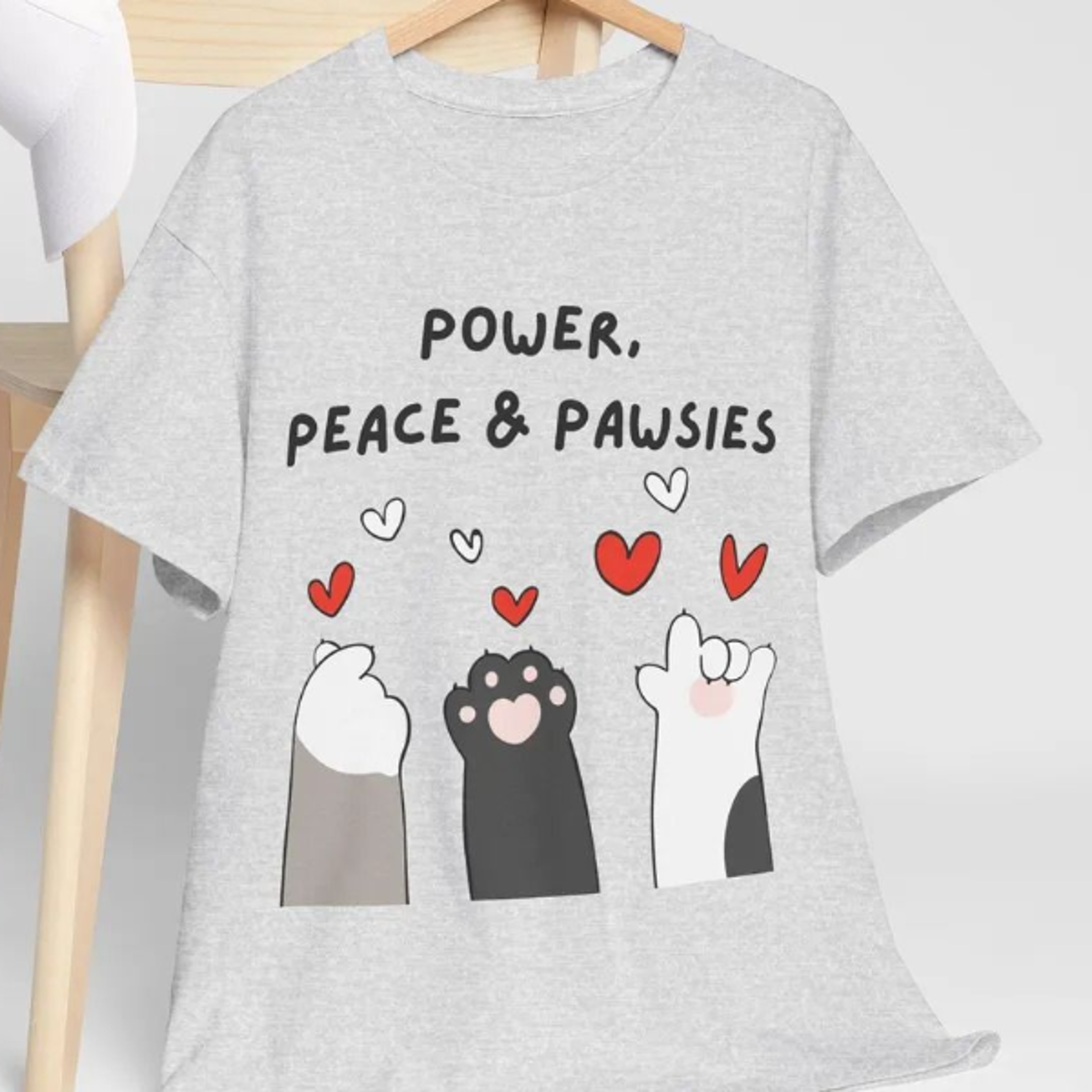funny cat t-shirt, power peace pawsies, gift for cat lover