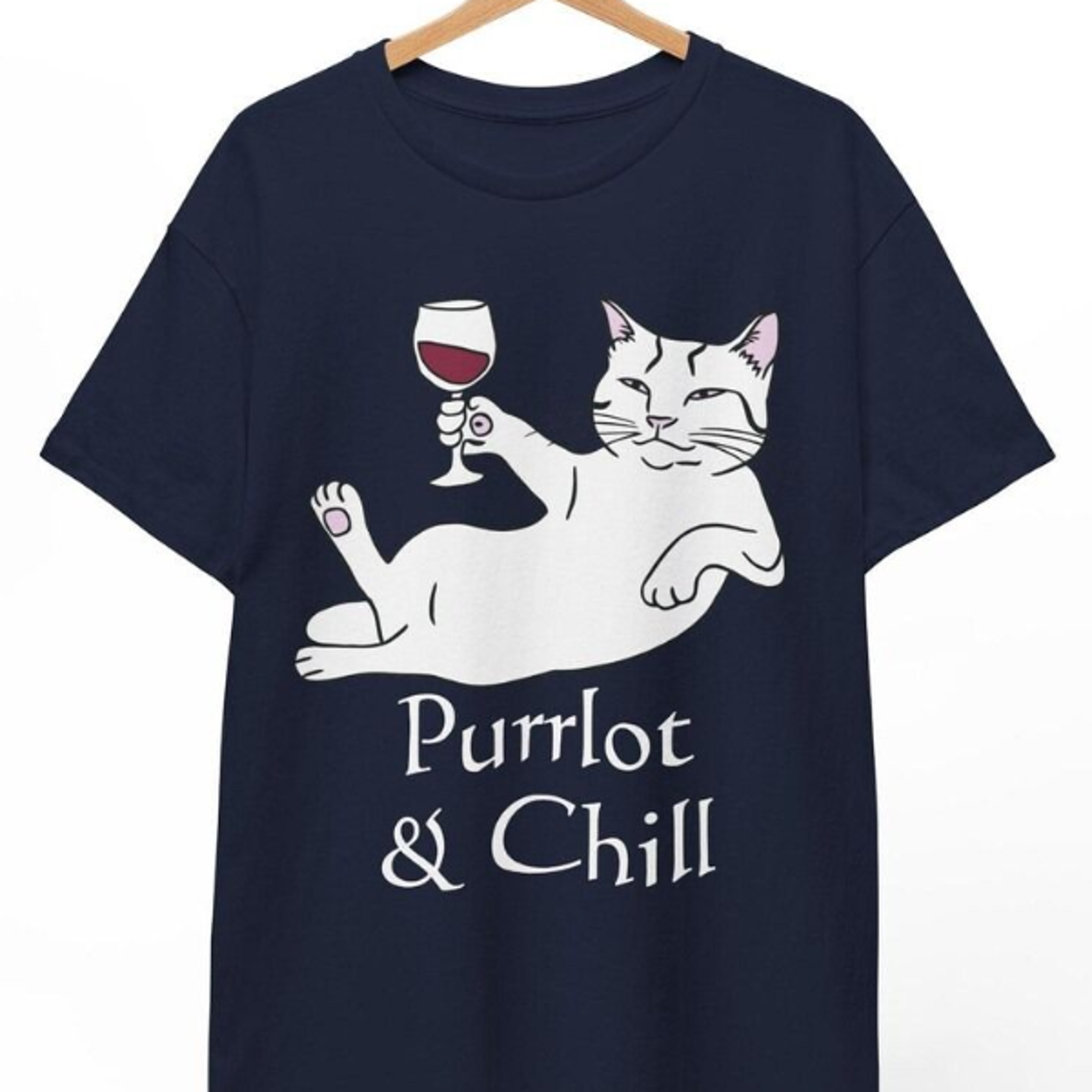 purrlot & chill cat wine t-shirt, funny pun gift