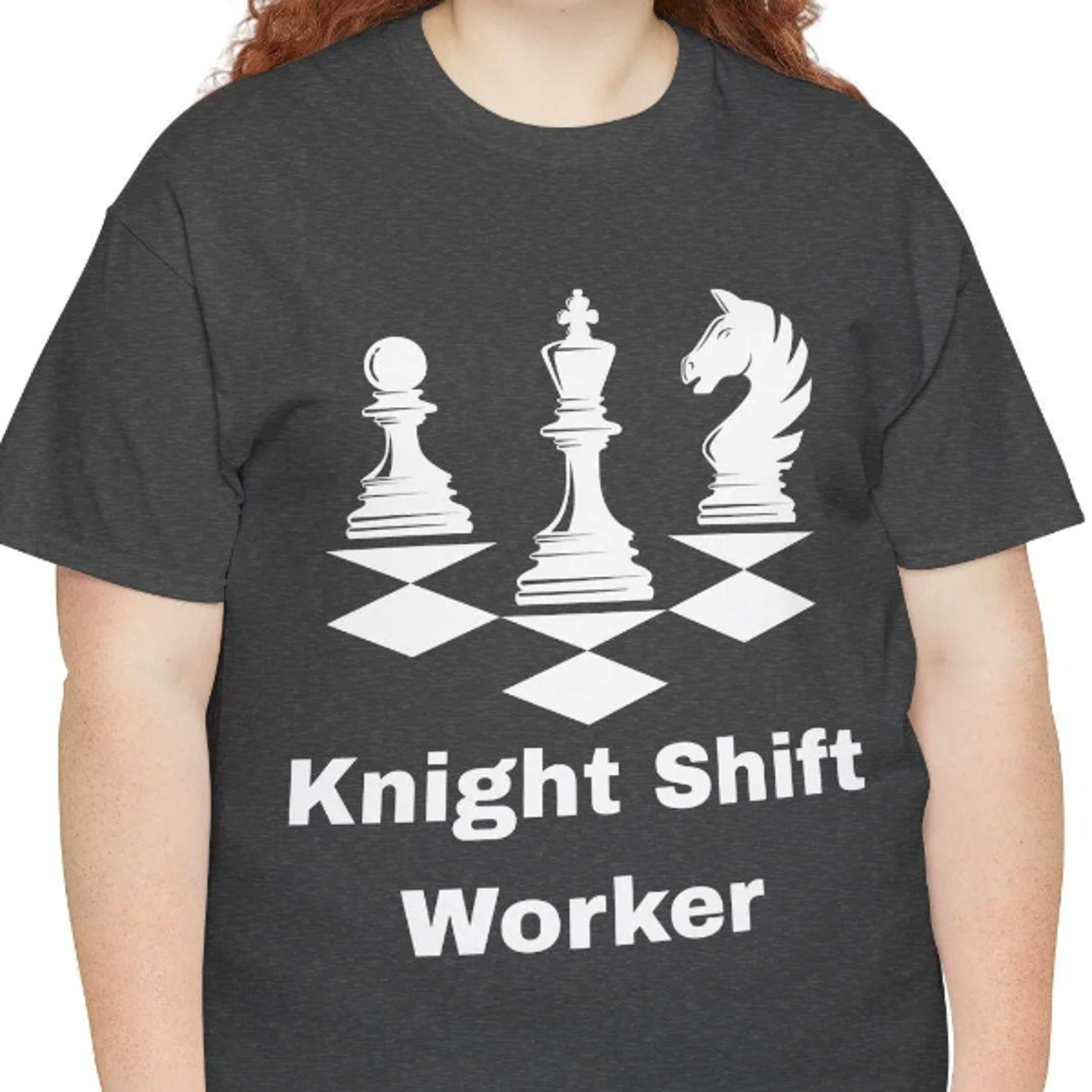 funny chess pun t-shirt, "knight shift worker", cotton tee
