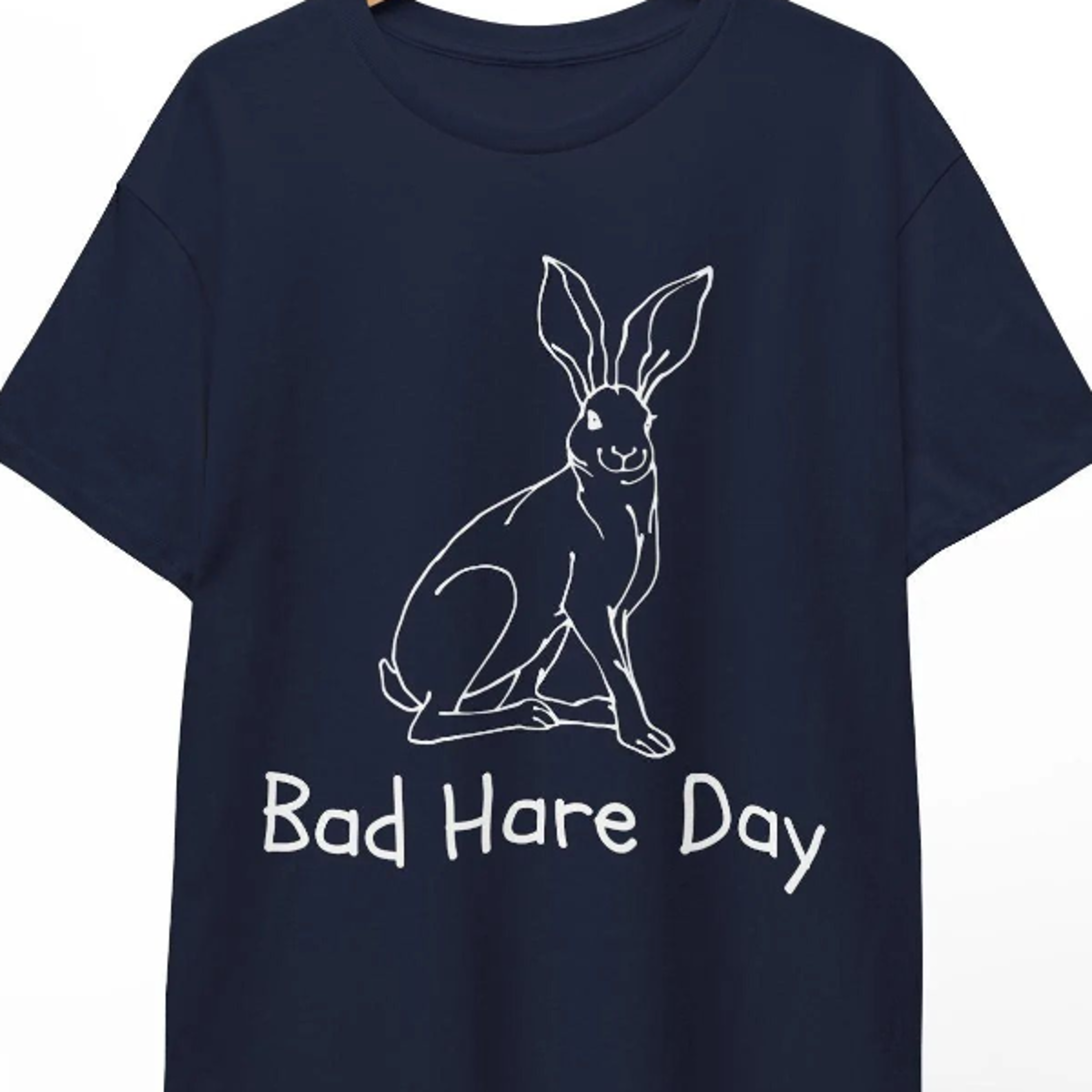 funny rabbit t-shirt, animal pun, "bad hare day"