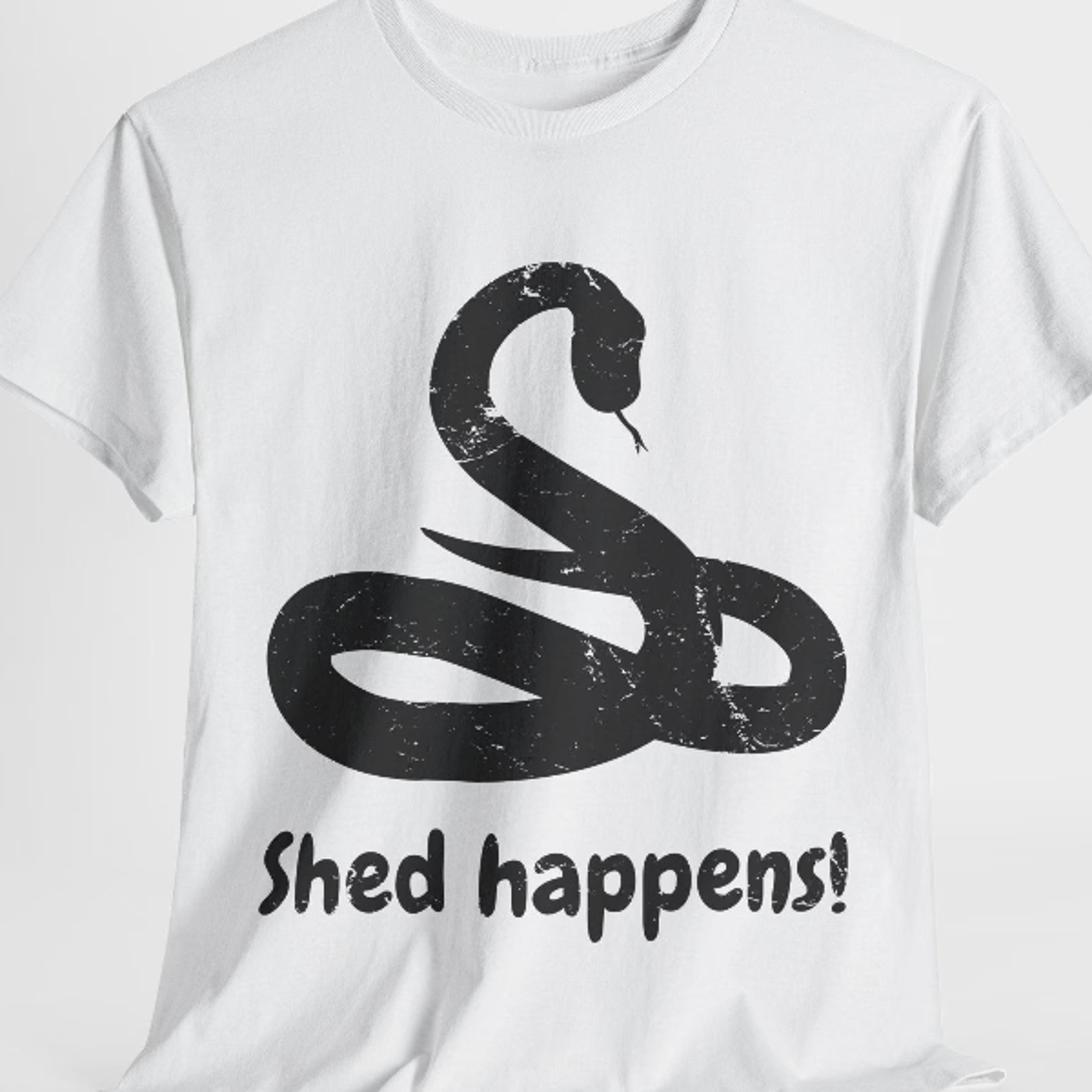 funny snake t-shirt, "shed happens" reptile pun tee