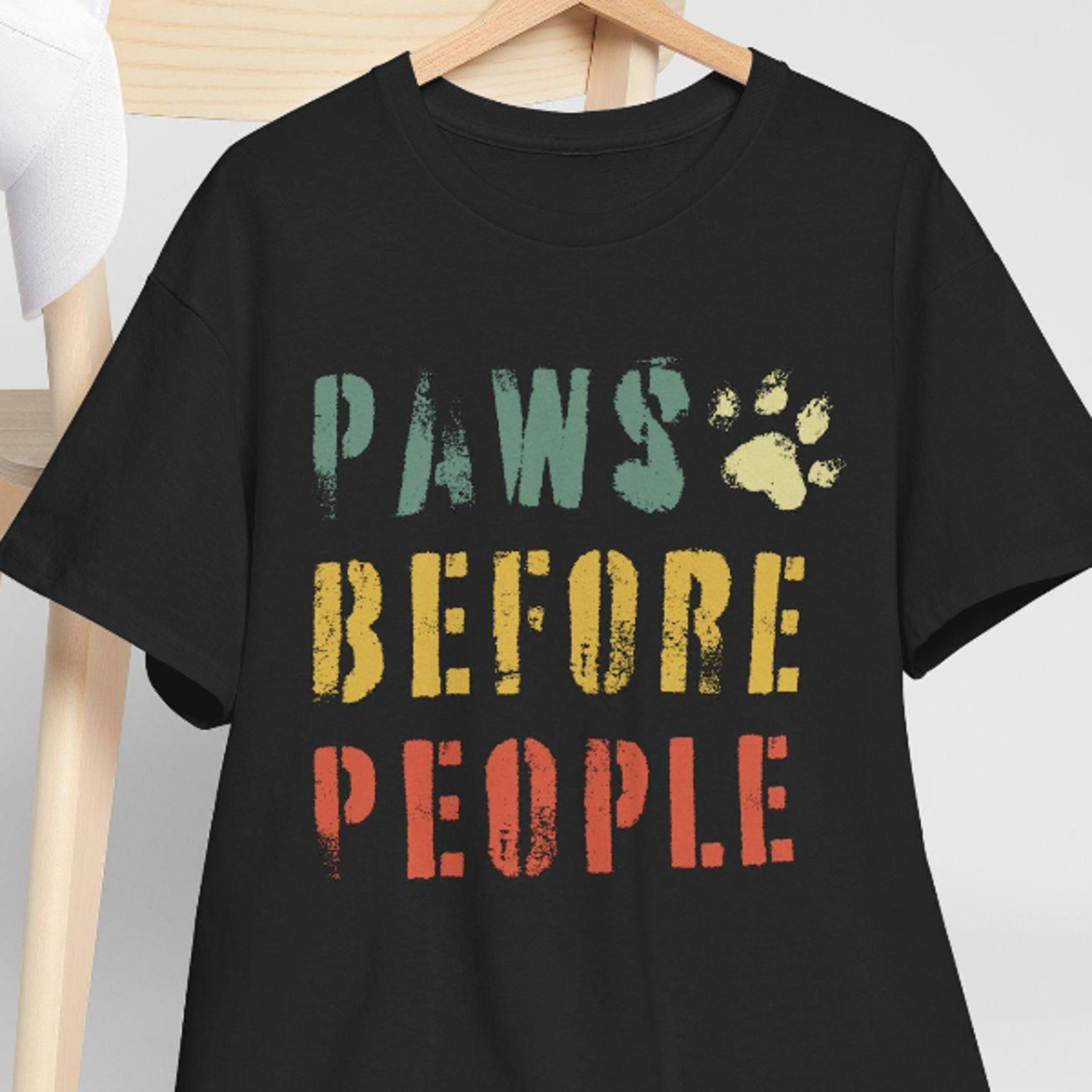 funny "paws before people" pet lover t-shirt