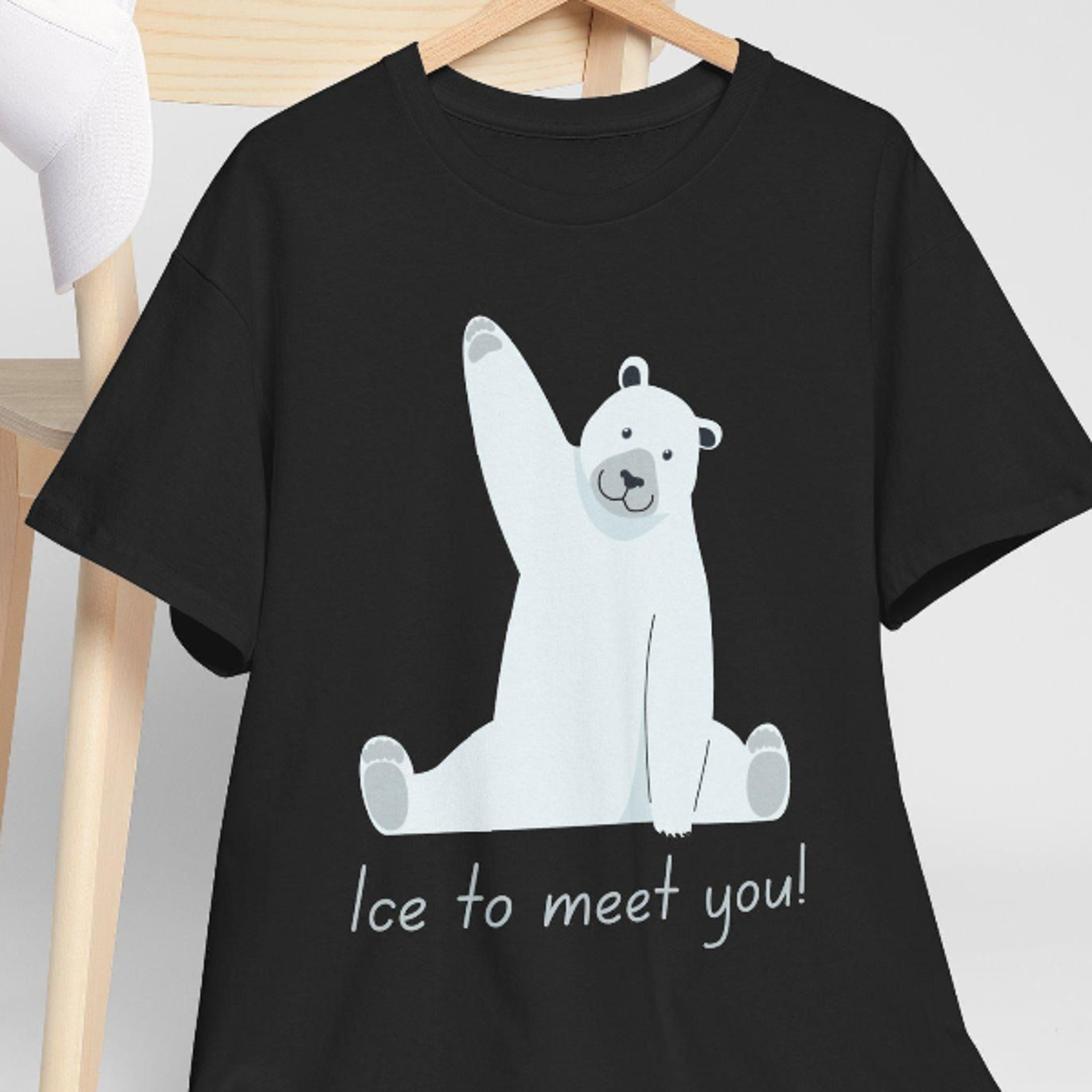 funny polar bear pun t-shirt, "ice to meet you!"