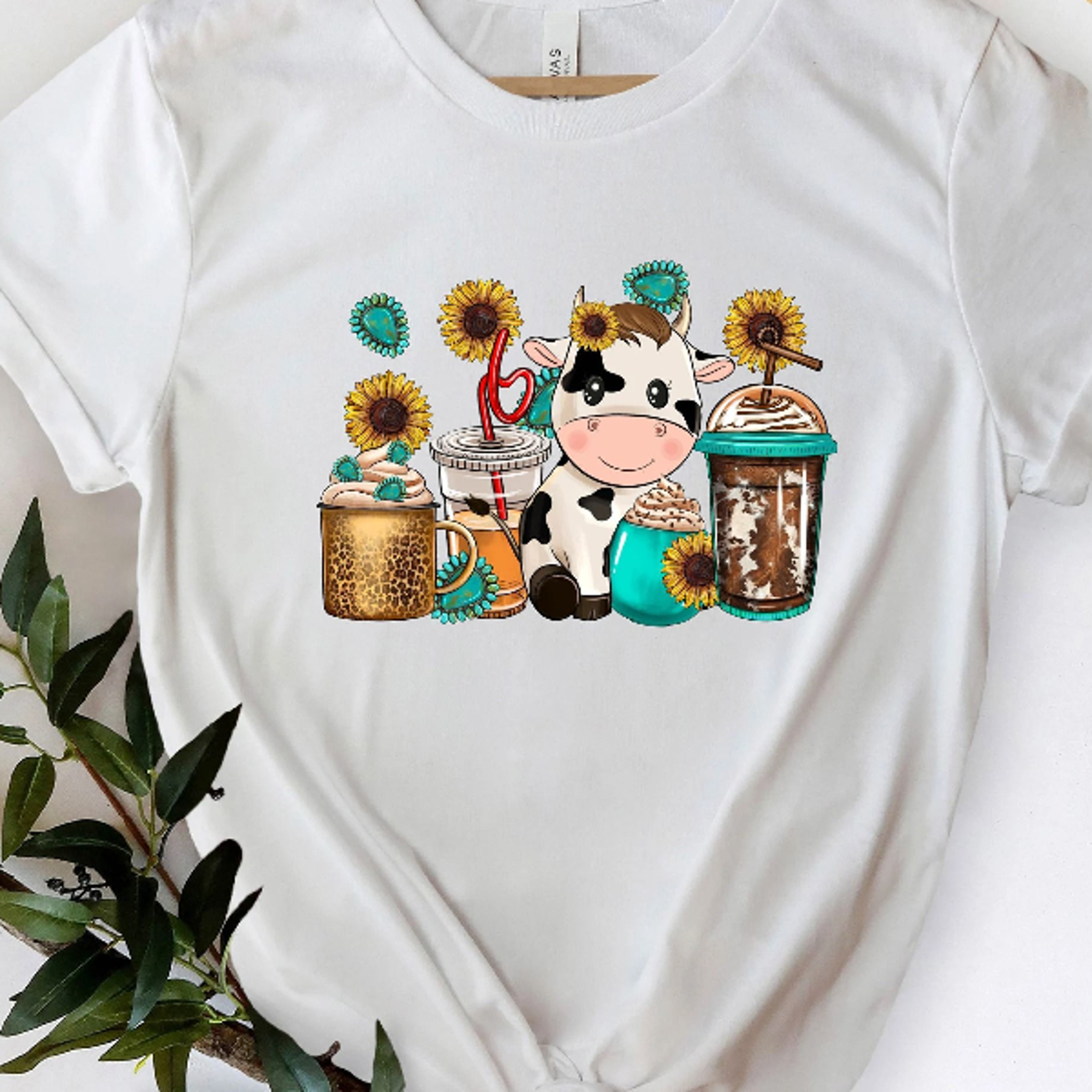 western cow coffee cups shirt leopard sunflower tee, rustic cowgirl graphic t-shirt