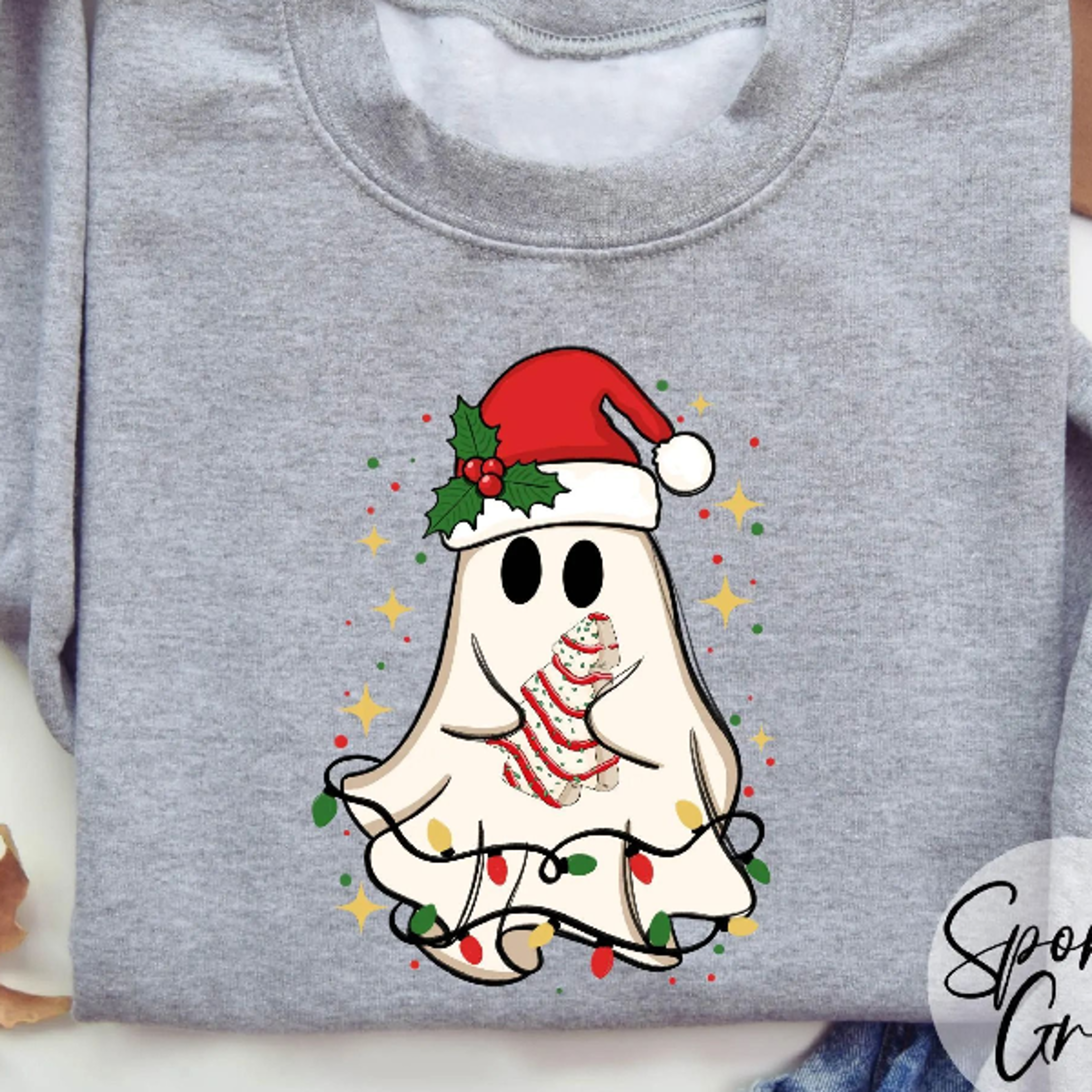 christmas ghost tree sweatshirt holiday cookie, winter clothing, cute spooky crewneck