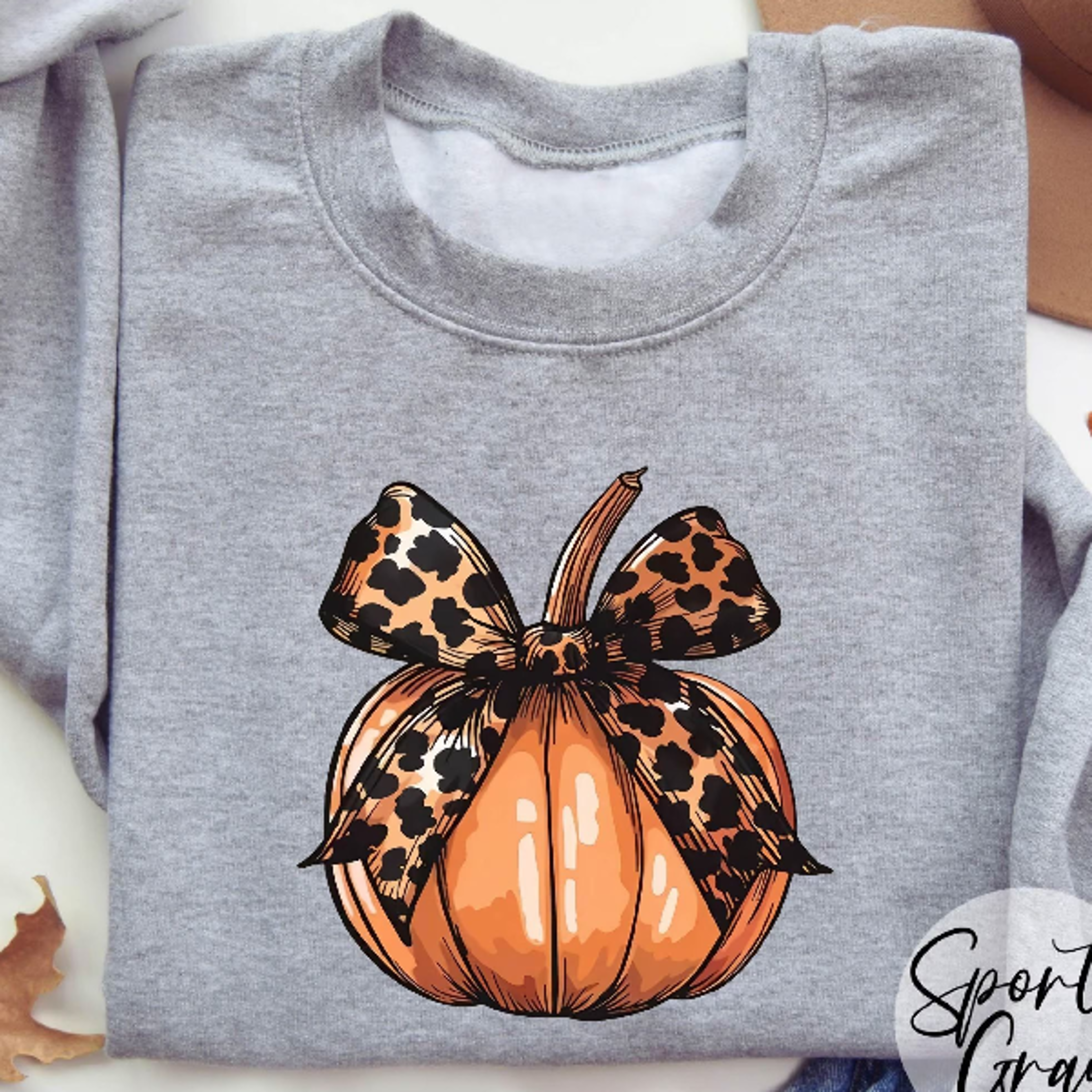 leopard pumpkin bow sweatshirt retro fall fashion, cute autumn graphic crewneck
