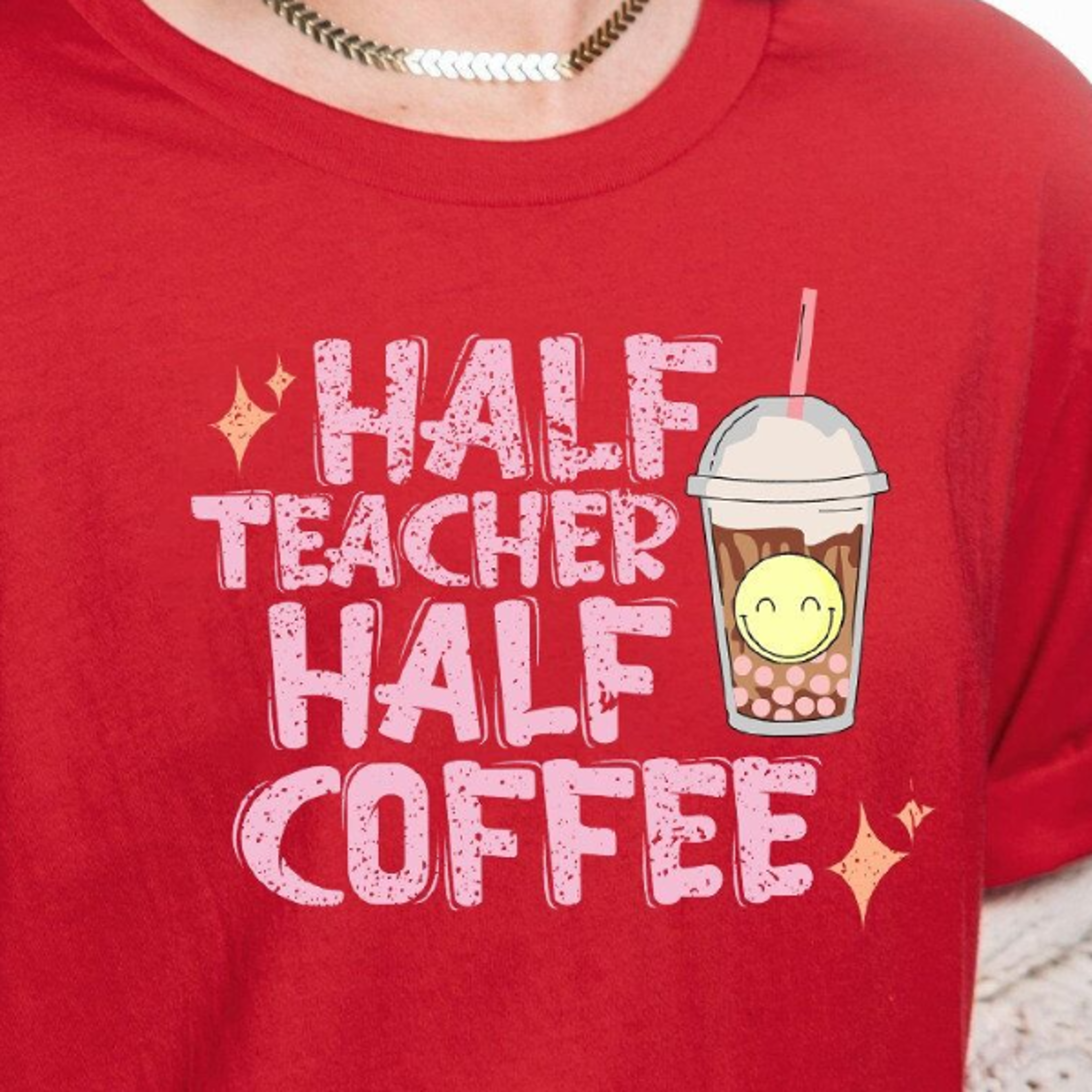 half teacher half coffee sweatshirt, teacher coffee shirt, funny teacher tee, teacher appreciation gift, coffee lover sw