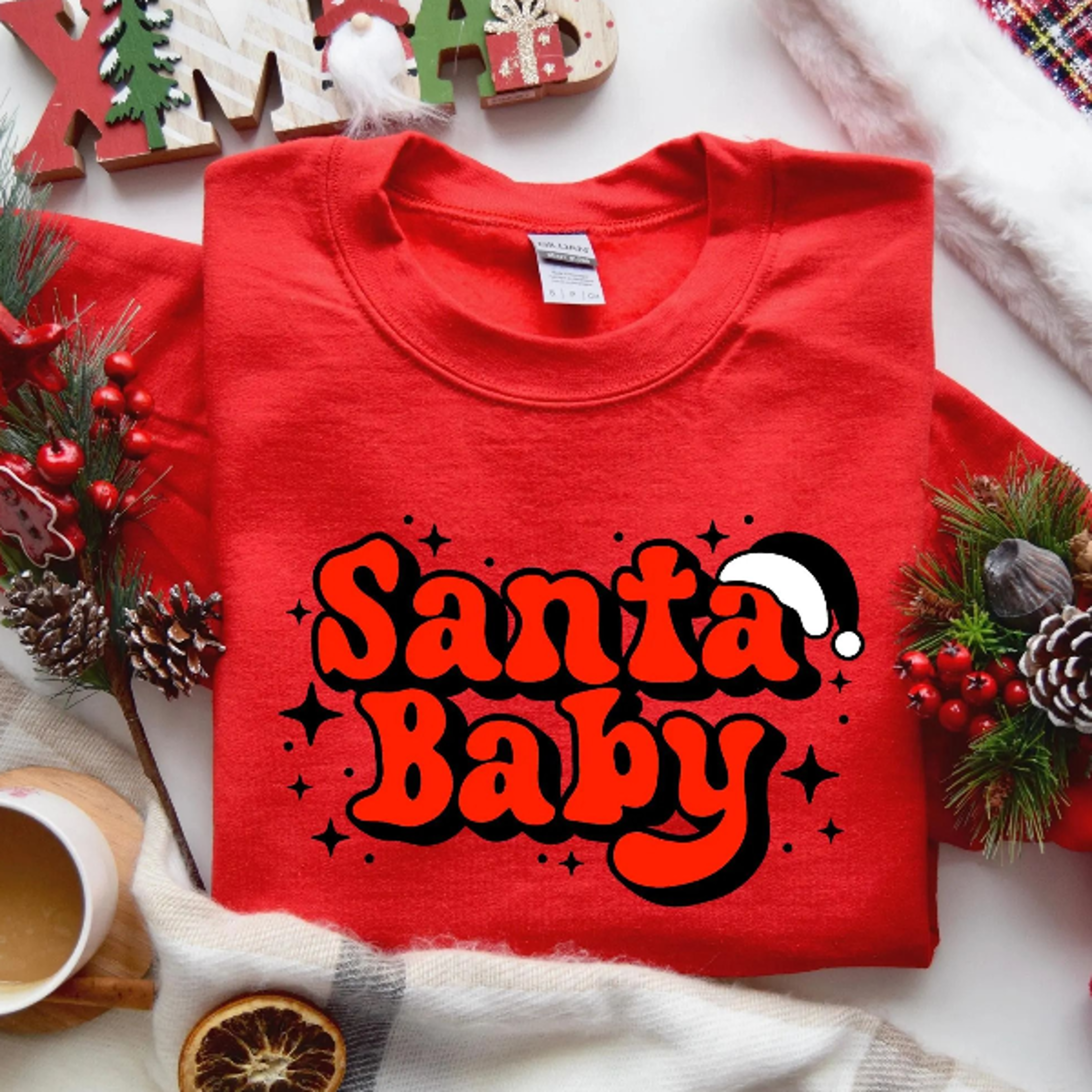 santa baby christmas sweatshirt – cute retro holiday shirt for women – vintage xmas gift idea – cozy winter outfit