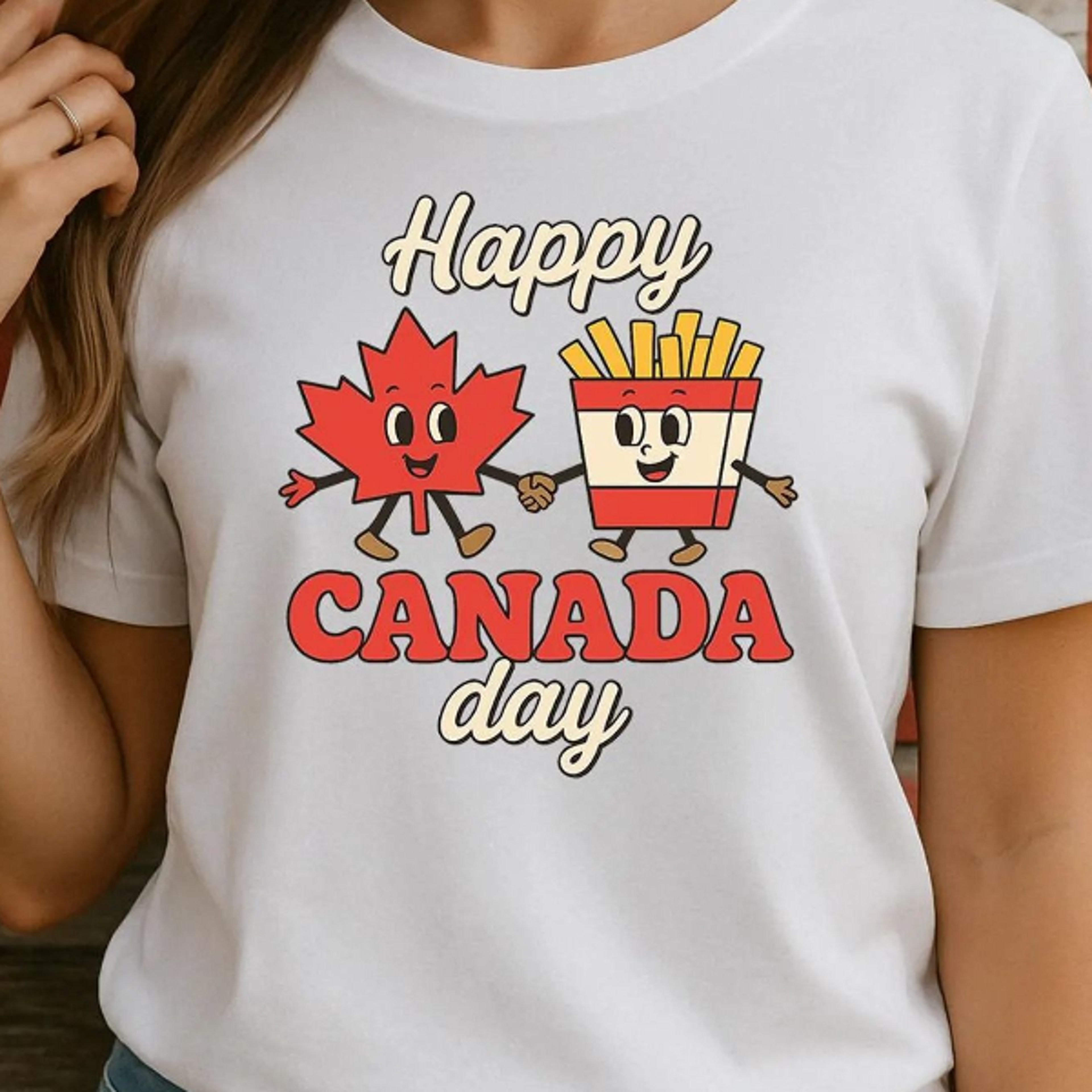 funny happy canada day t-shirt – cute cartoon maple leaf & fries graphic tee – canadian pride shirt – canada day celebra