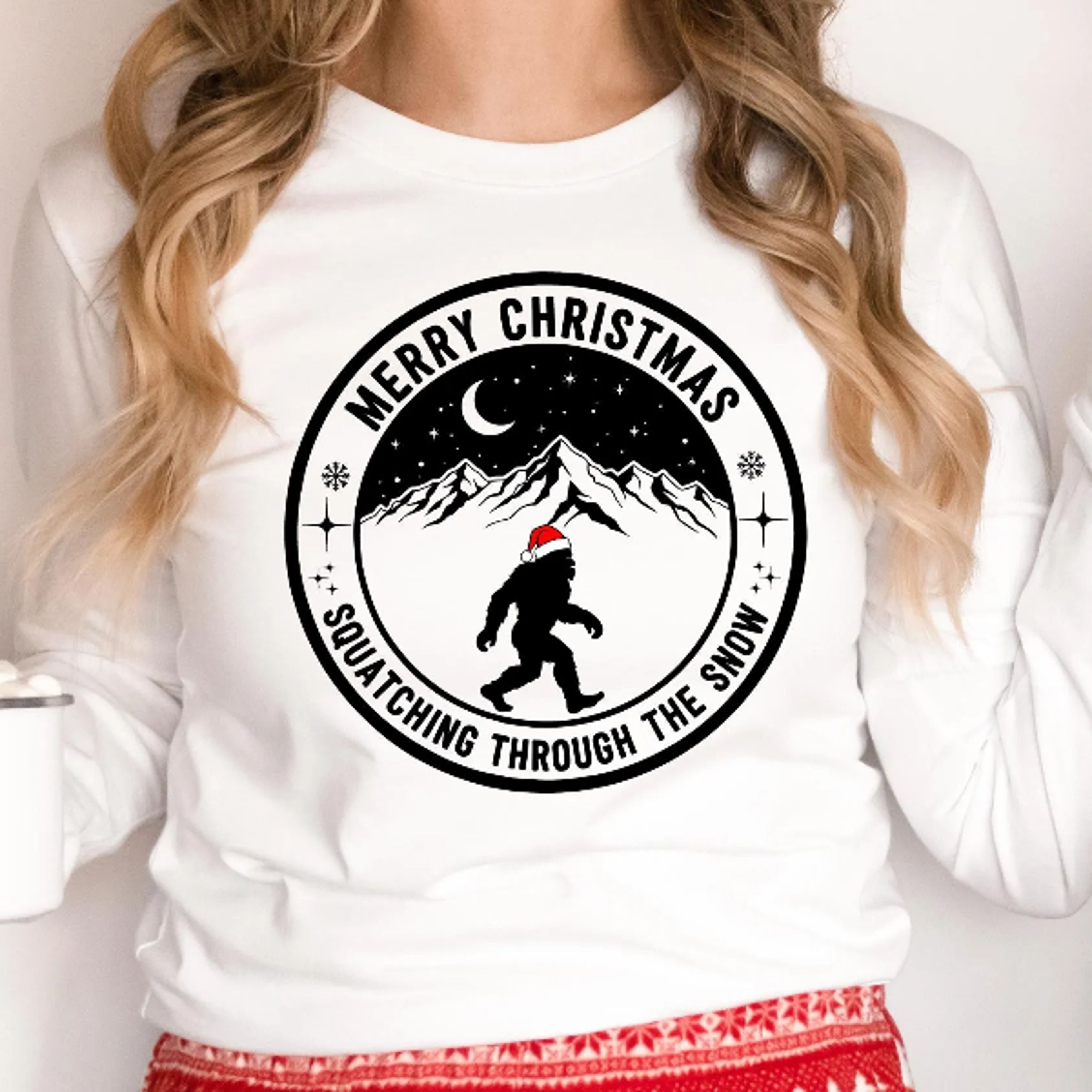 merry christmas bigfoot sweatshirt, funny sasquatch xmas crewneck, holiday cryptid sweater, squatching through the snow