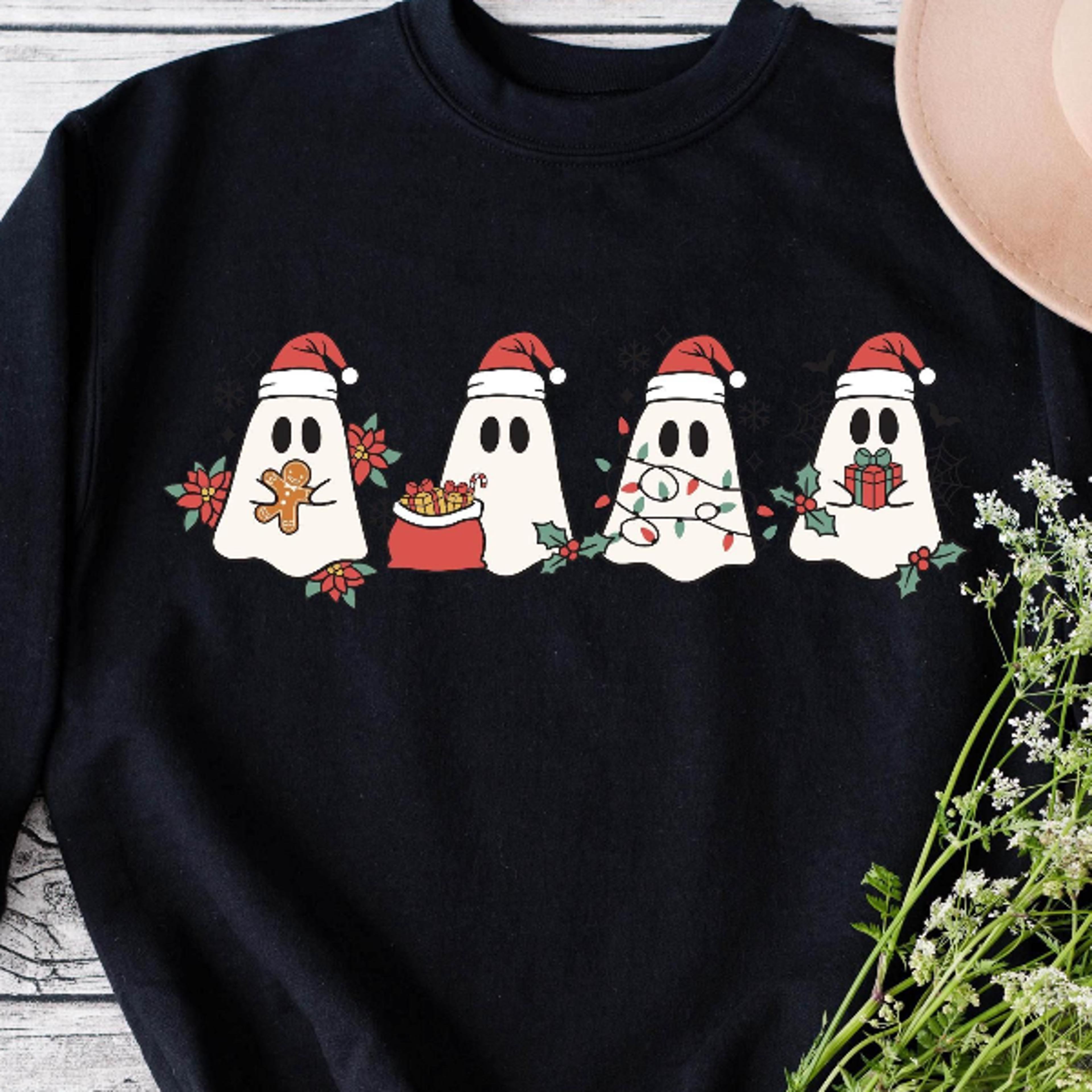 christmas ghosts sweatshirt festive holiday sweater, cute merry ghostmas crewneck