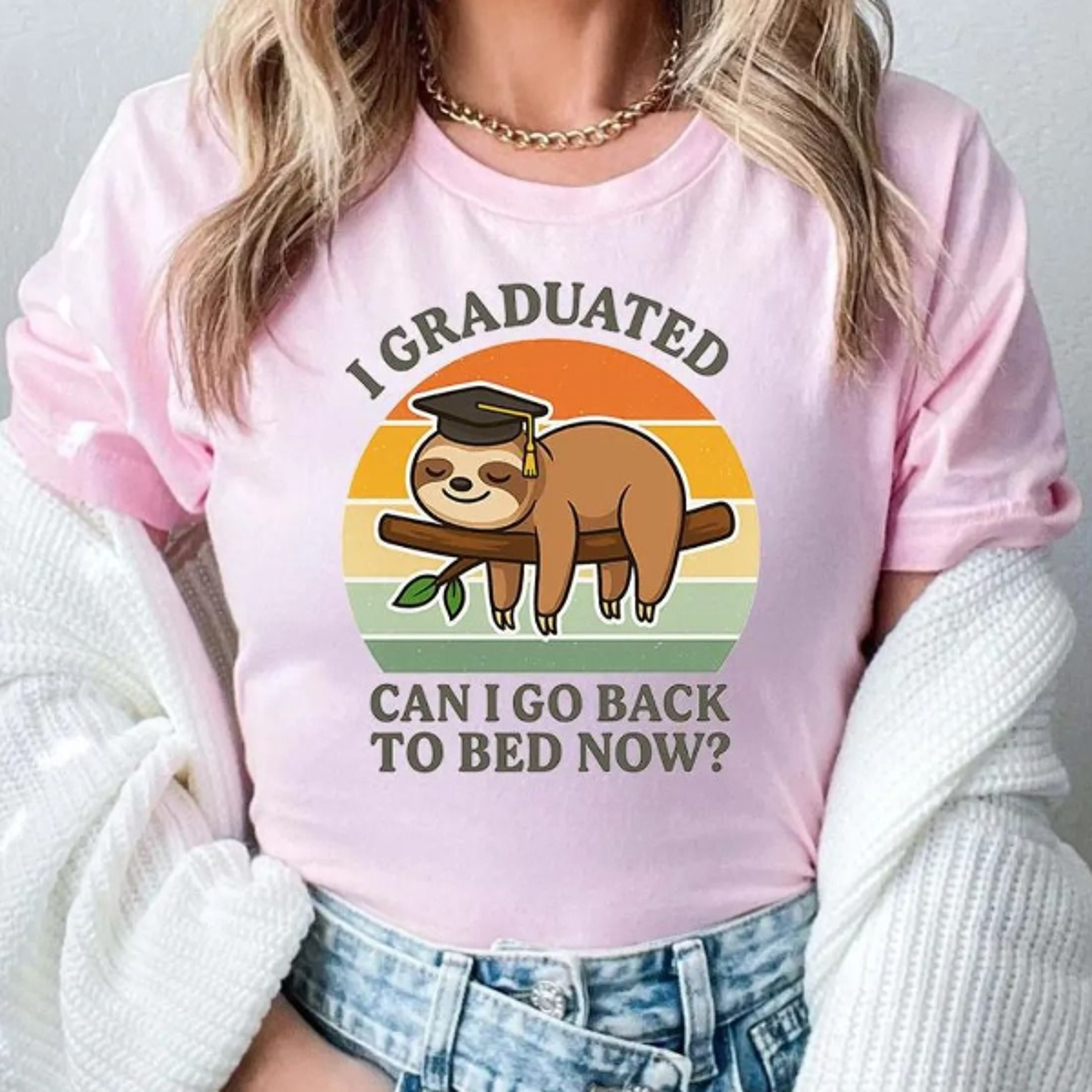 funny sloth graduation t-shirt – i graduated can i go back to bed now – lazy graduate humor shirt – class of 2025 gift f