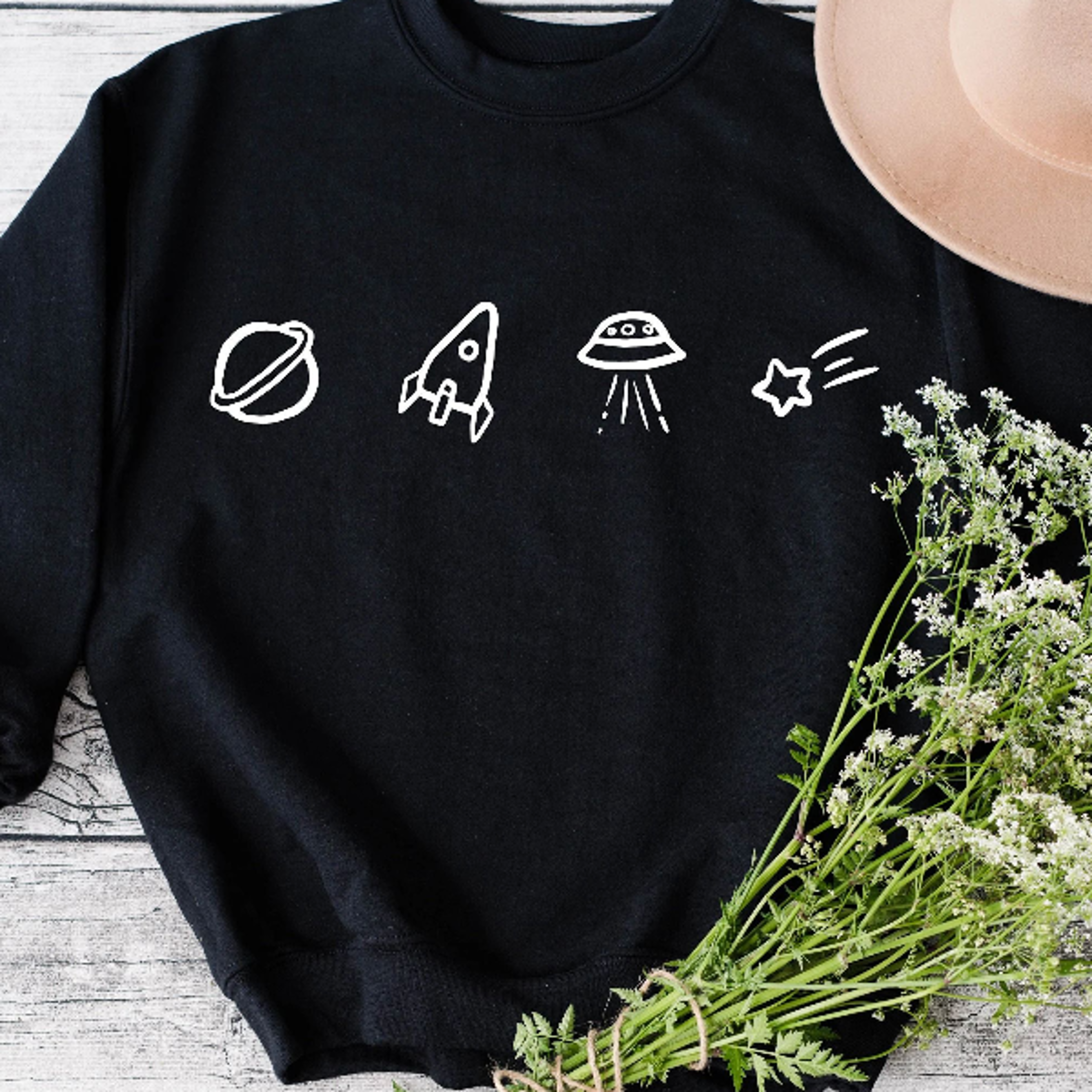 galaxy sweatshirt, planets stars ufos astronomy crewneck, space lover sweater