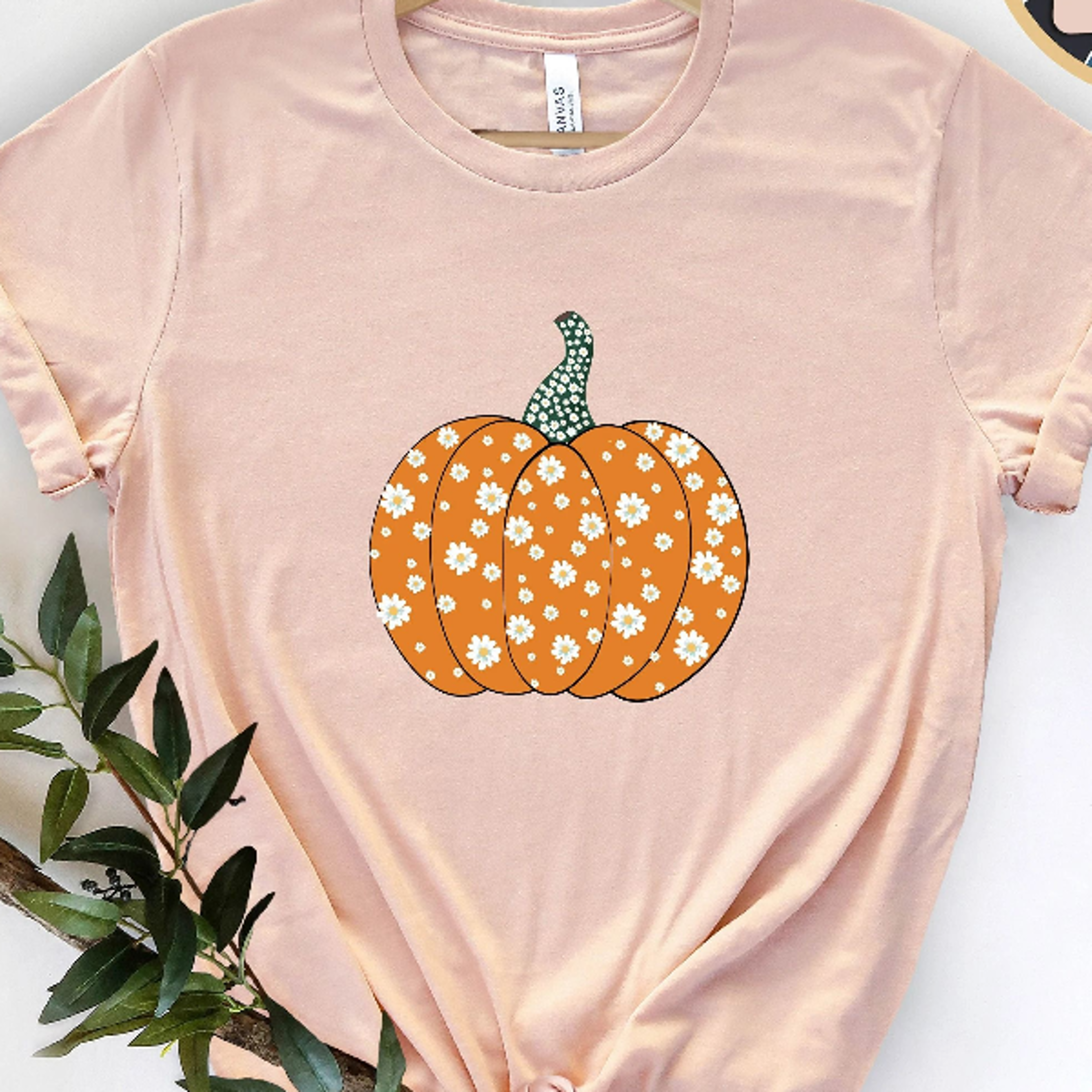 floral pumpkin t-shirt autumn fall shirt for women, rustic harvest graphic tee