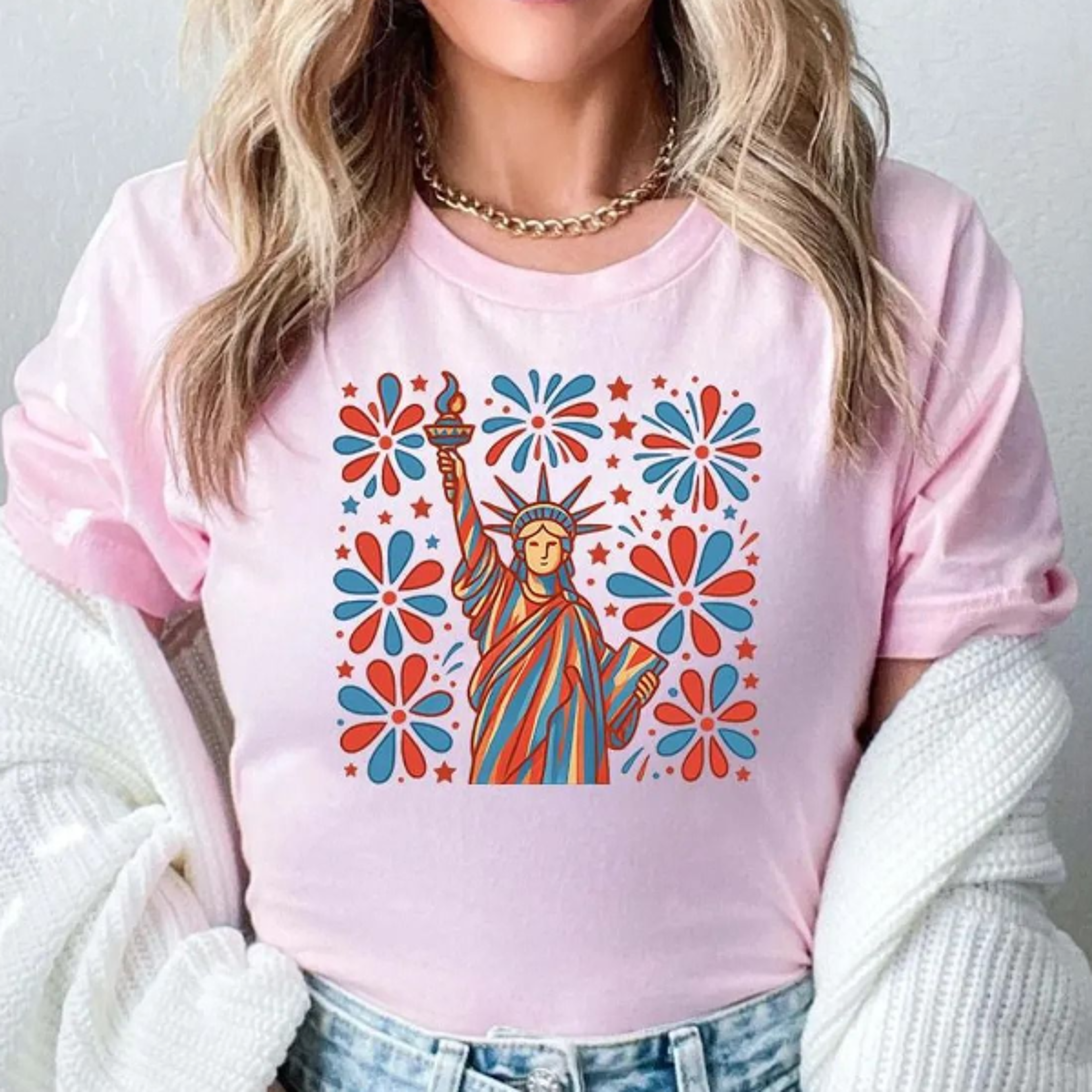 statue of liberty 4th of july t-shirt – vintage patriotic usa fireworks tee – red white blue independence day shirt – li