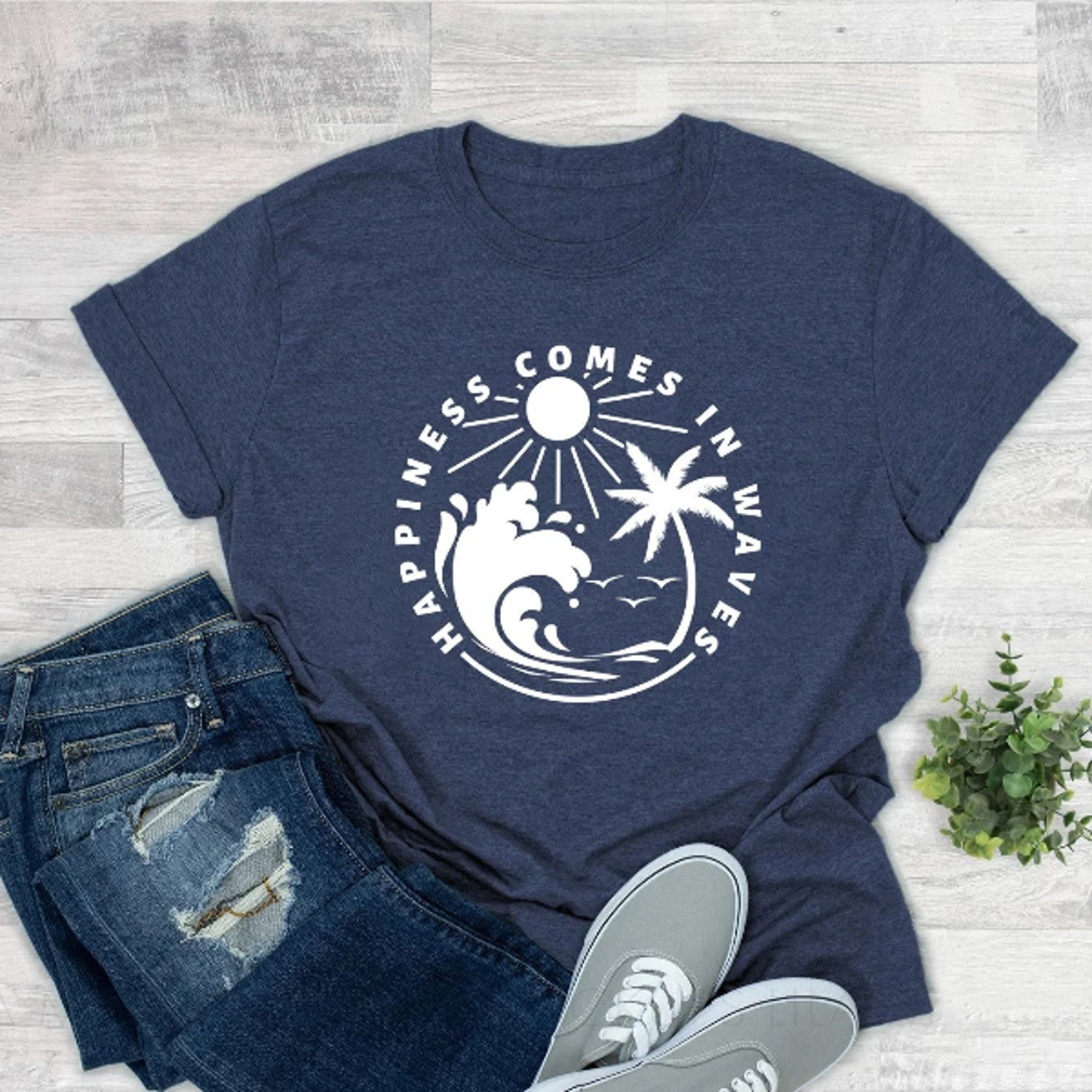 happiness comes in waves shirt, waves shirt, summer vacation shirt, sand beach sea shirt, 2023 custom summer shirt, frie