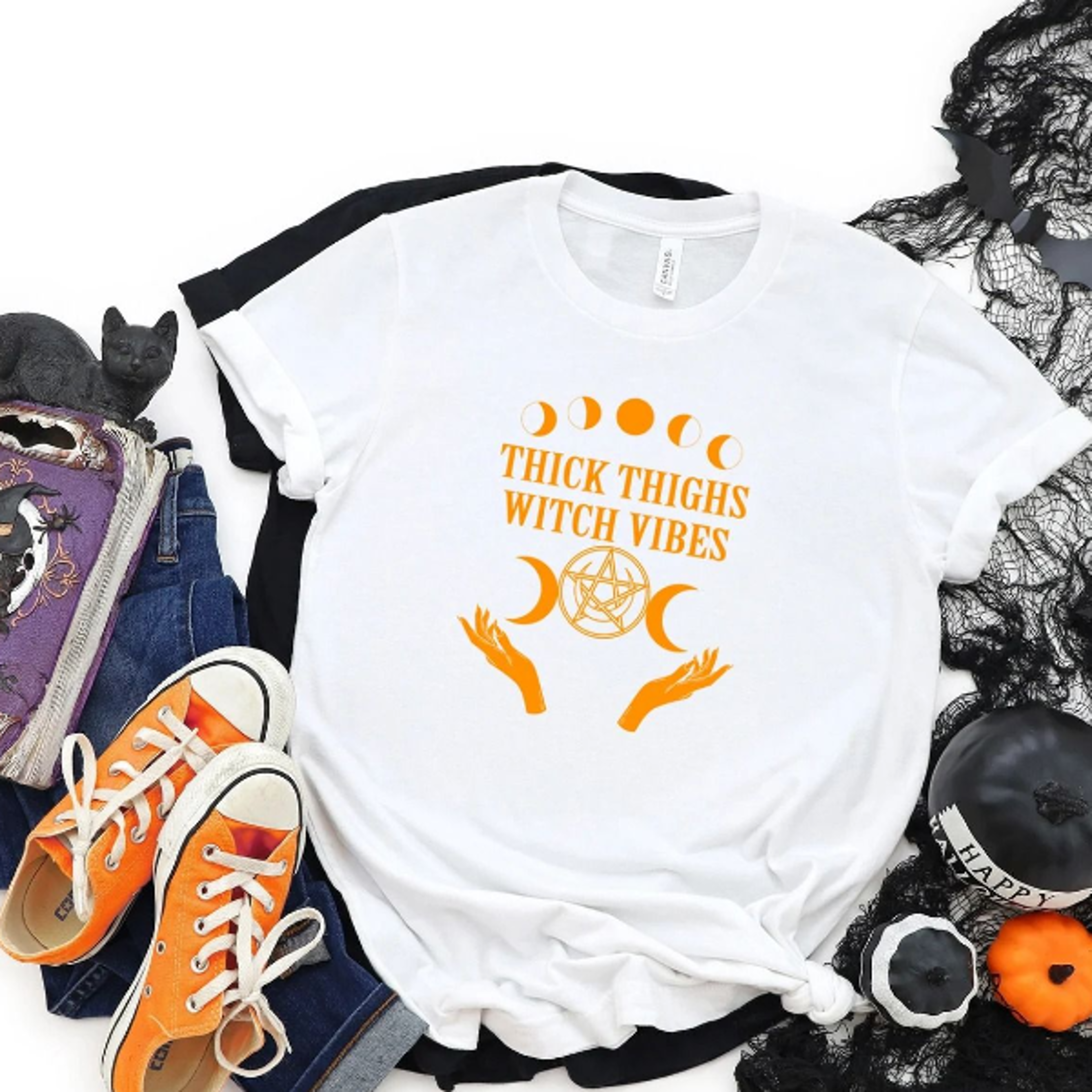 thick thighs shirt, witch vibes shirt, halloween shirt, halloween vibes,spooky vibes shirt, witch sweatshirt, funny spo