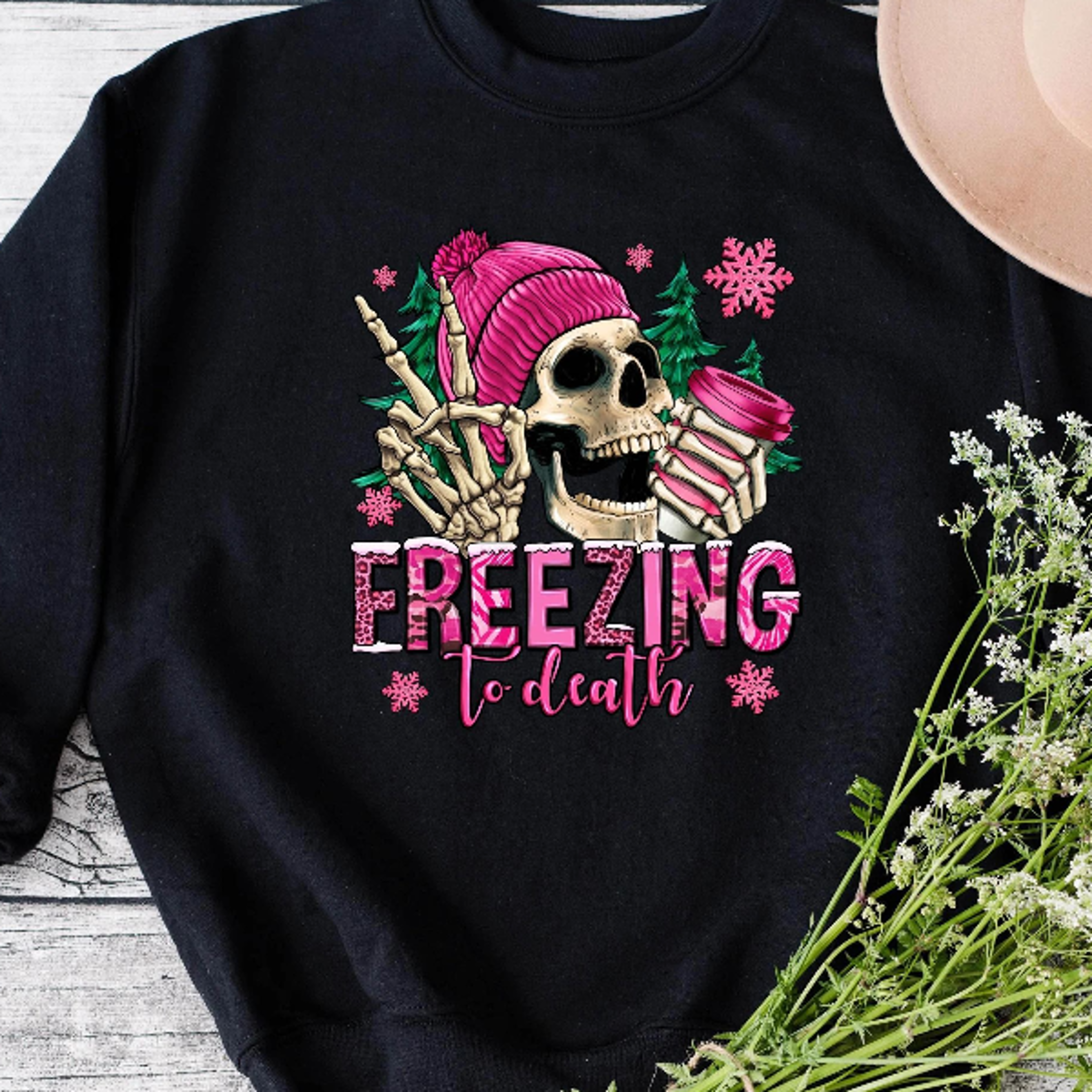 freezing to death woman sweatshirt, funny always cold skeleton winter crewneck