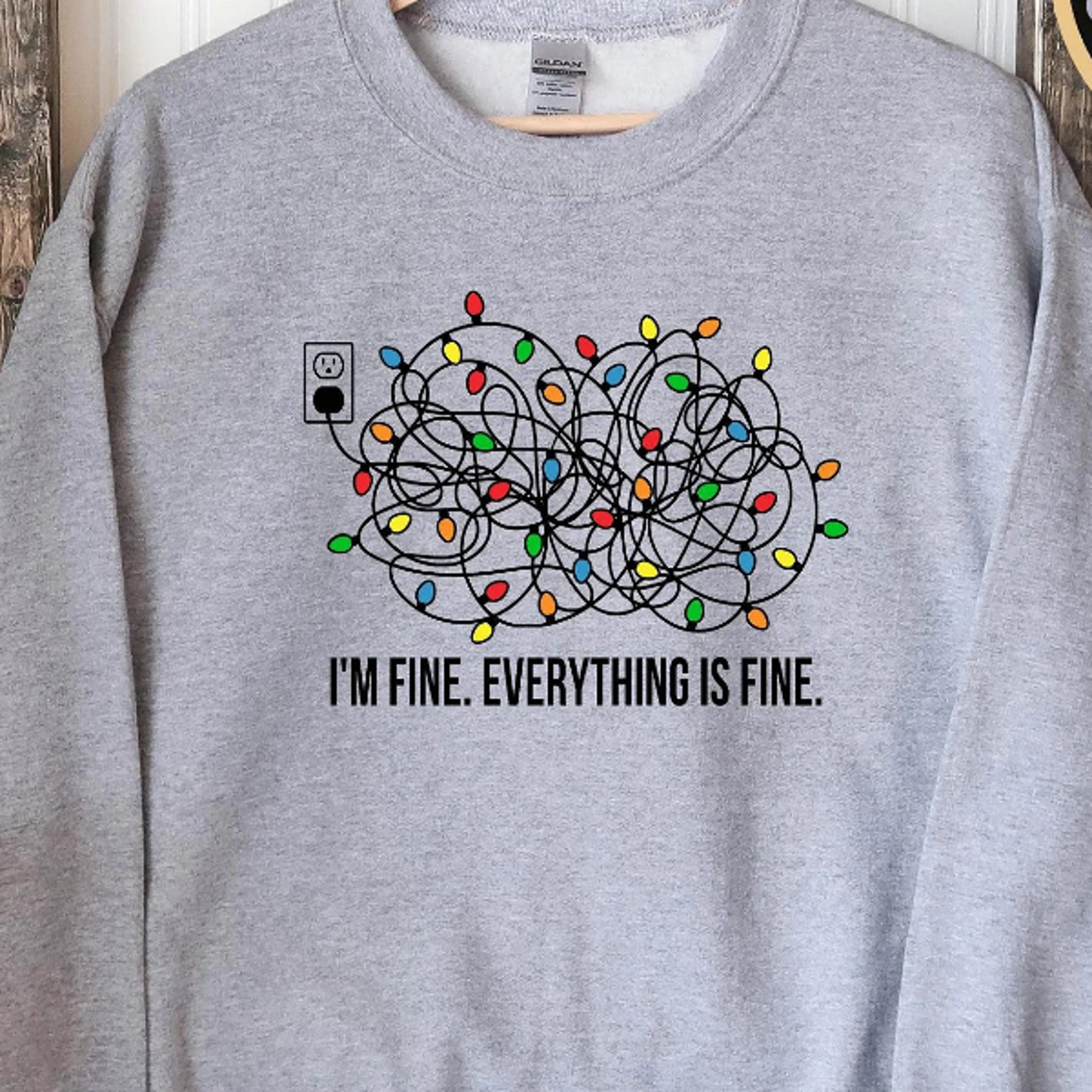 i'm fine tangled christmas lights sweatshirt, retro holiday funny crewneck