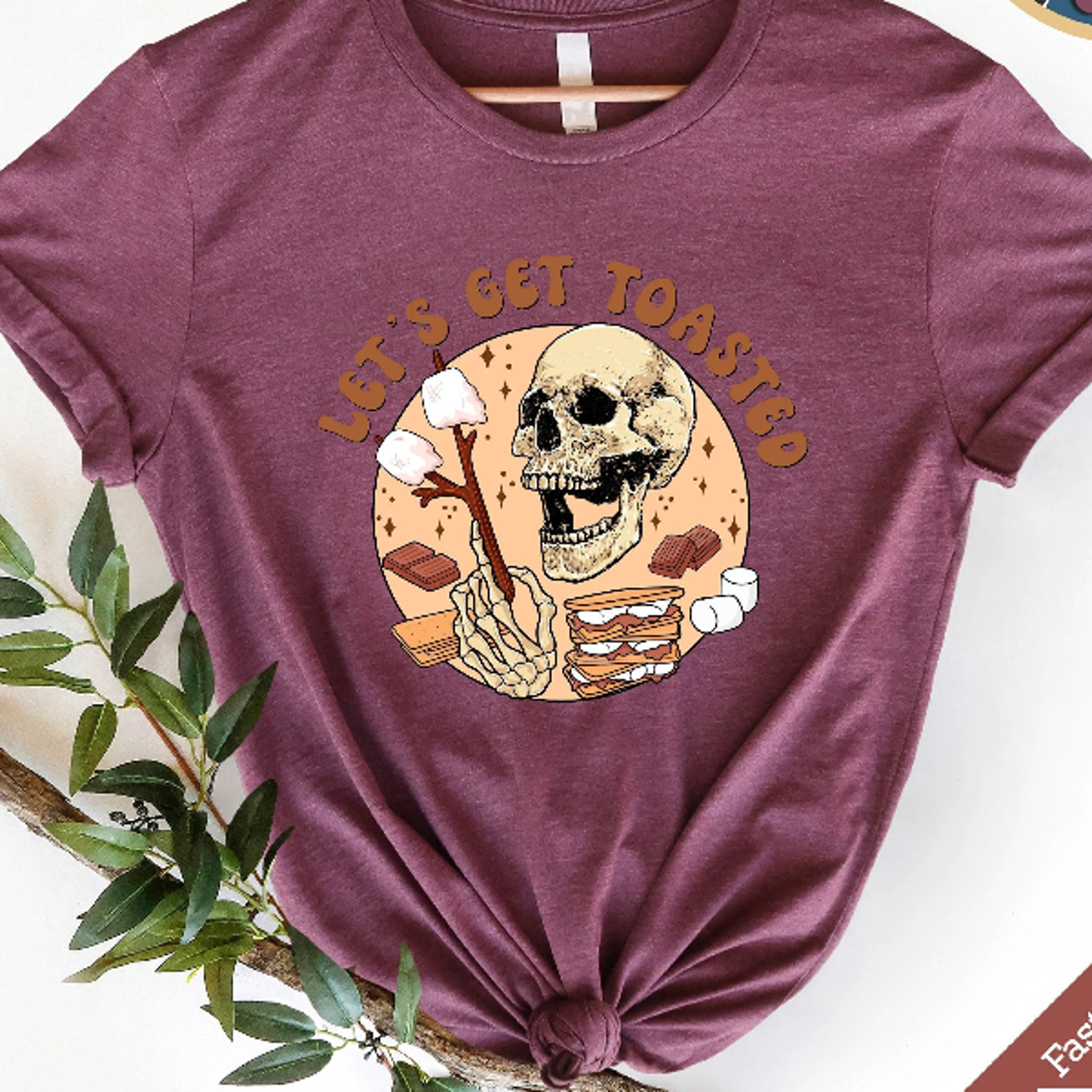 let's get toasted camping shirt, funny skull s'mores campfire graphic tee