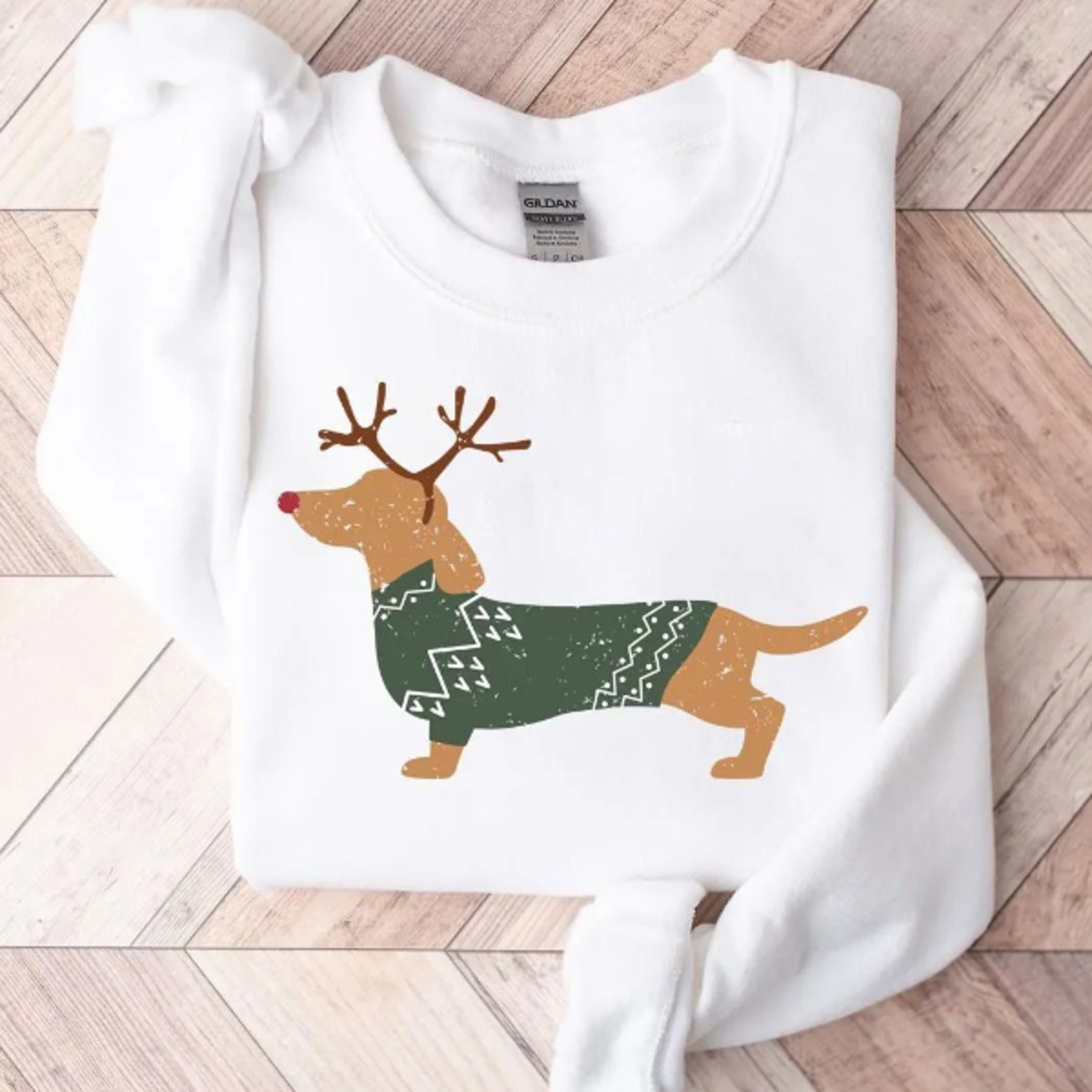 doxie with green sweater sweatshirt, dachshund christmas sweatshirt, dachshund shirt, dachshund mom shirt, doxie lover s