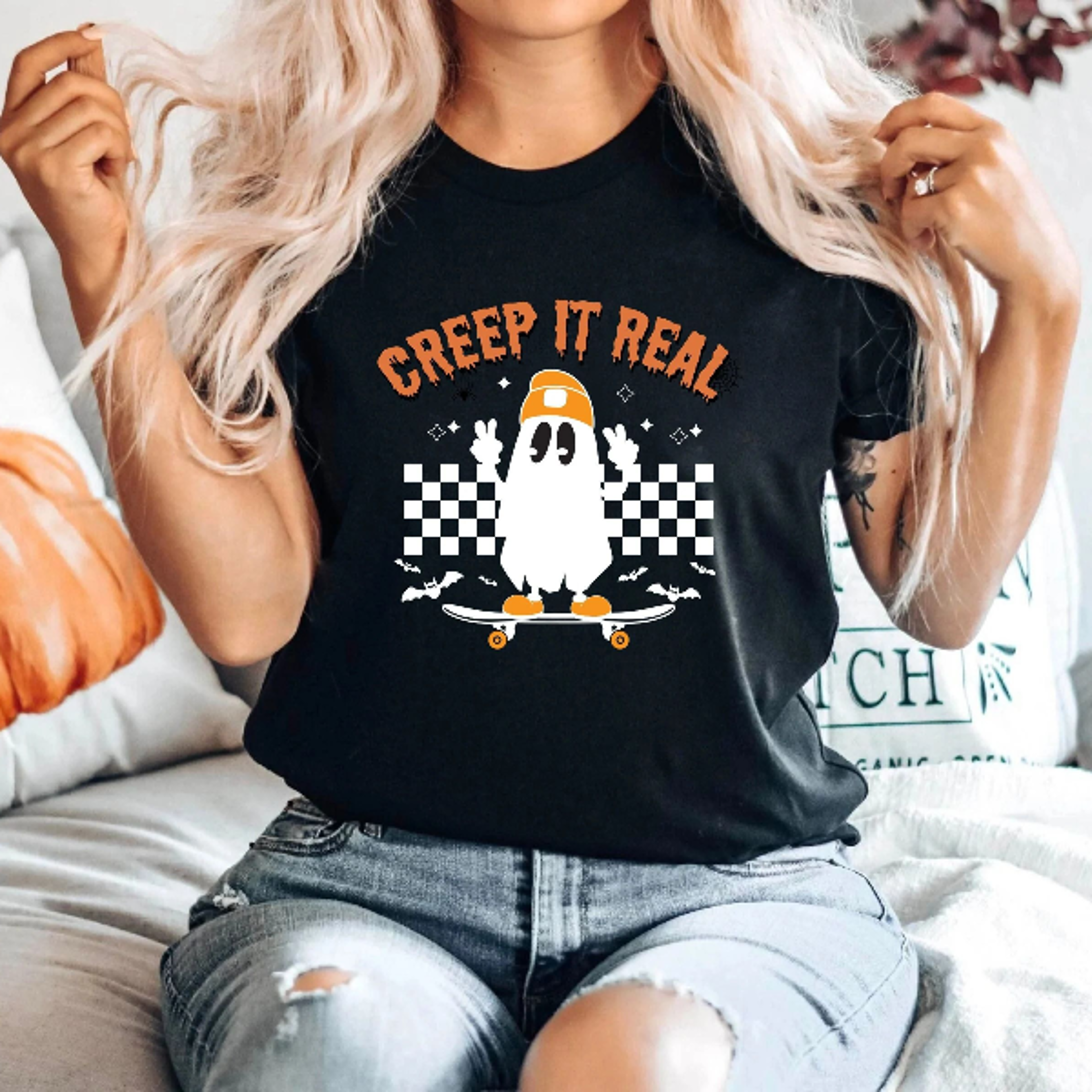 creep it real shirt, vintage ghost halloween shirt, witch shirt, retro fall shirt, halloween witch tee, spooky season te