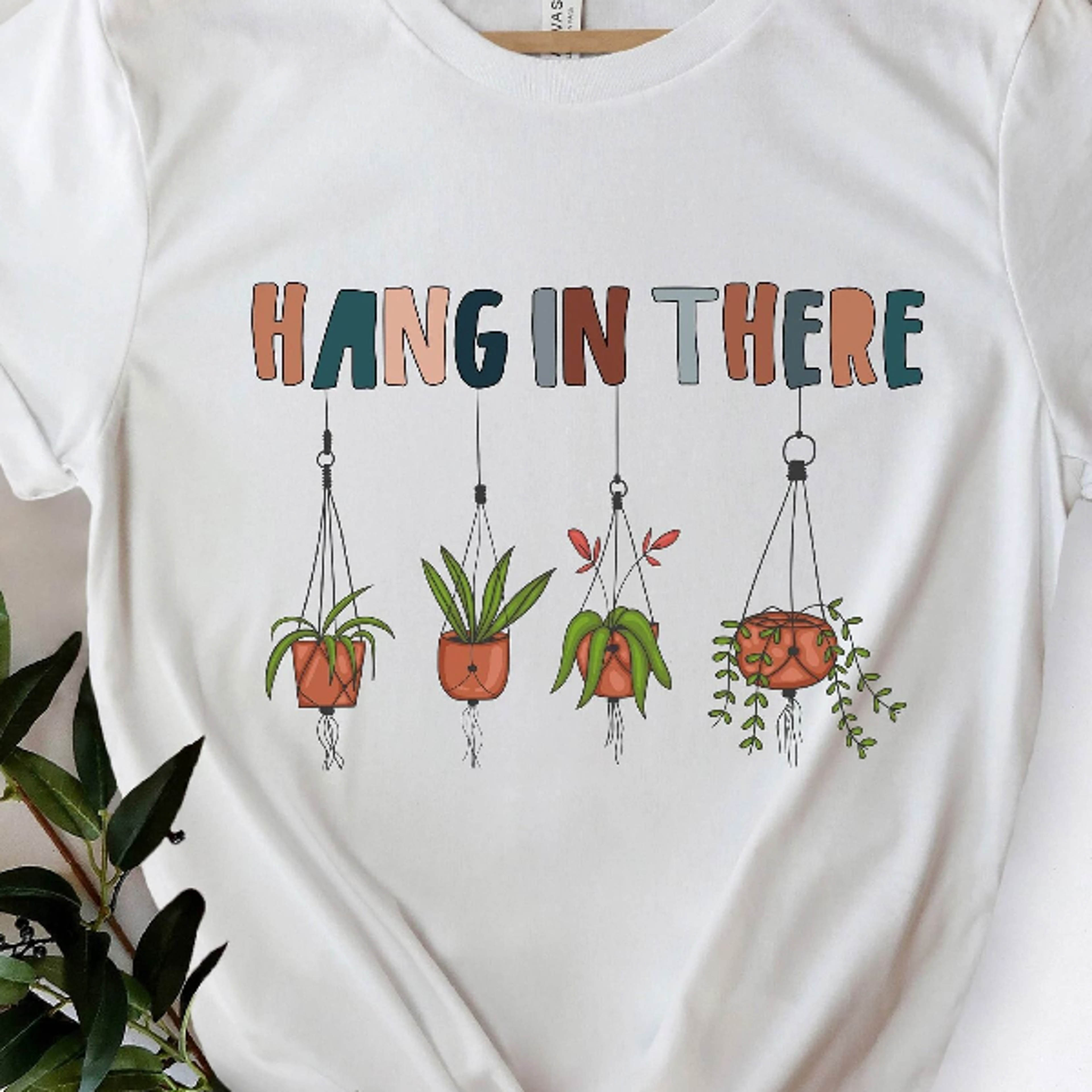 hang in there plants shirt positive plant mom tee, funny botanical graphic t-shirt