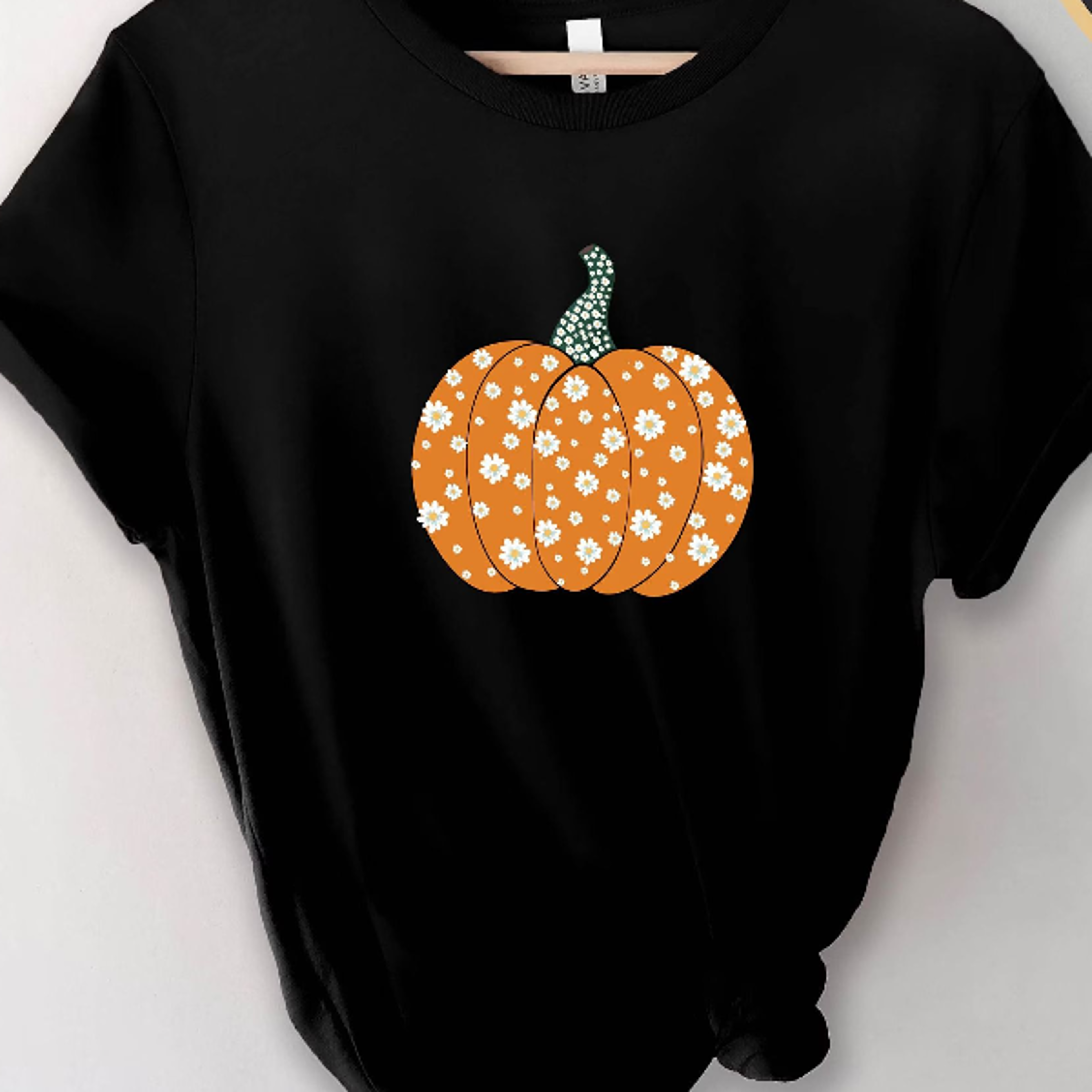 floral pumpkin t-shirt, autumn fall shirt for women, cozy harvest graphic tee