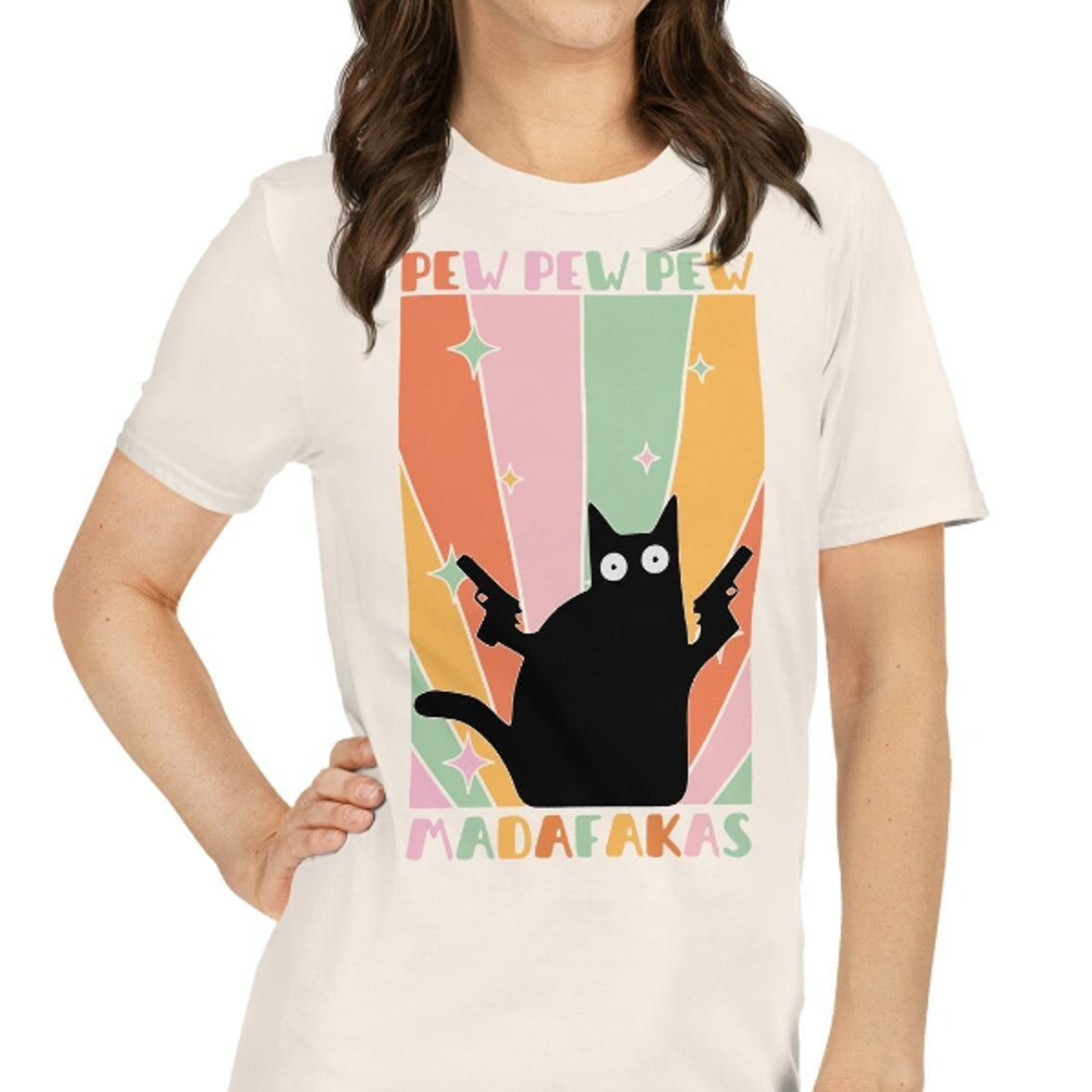 funny retro design cat t-shirt | pew pew madafakas | witty graphic shirt for cat lovers and nerds | humorous gift idea f