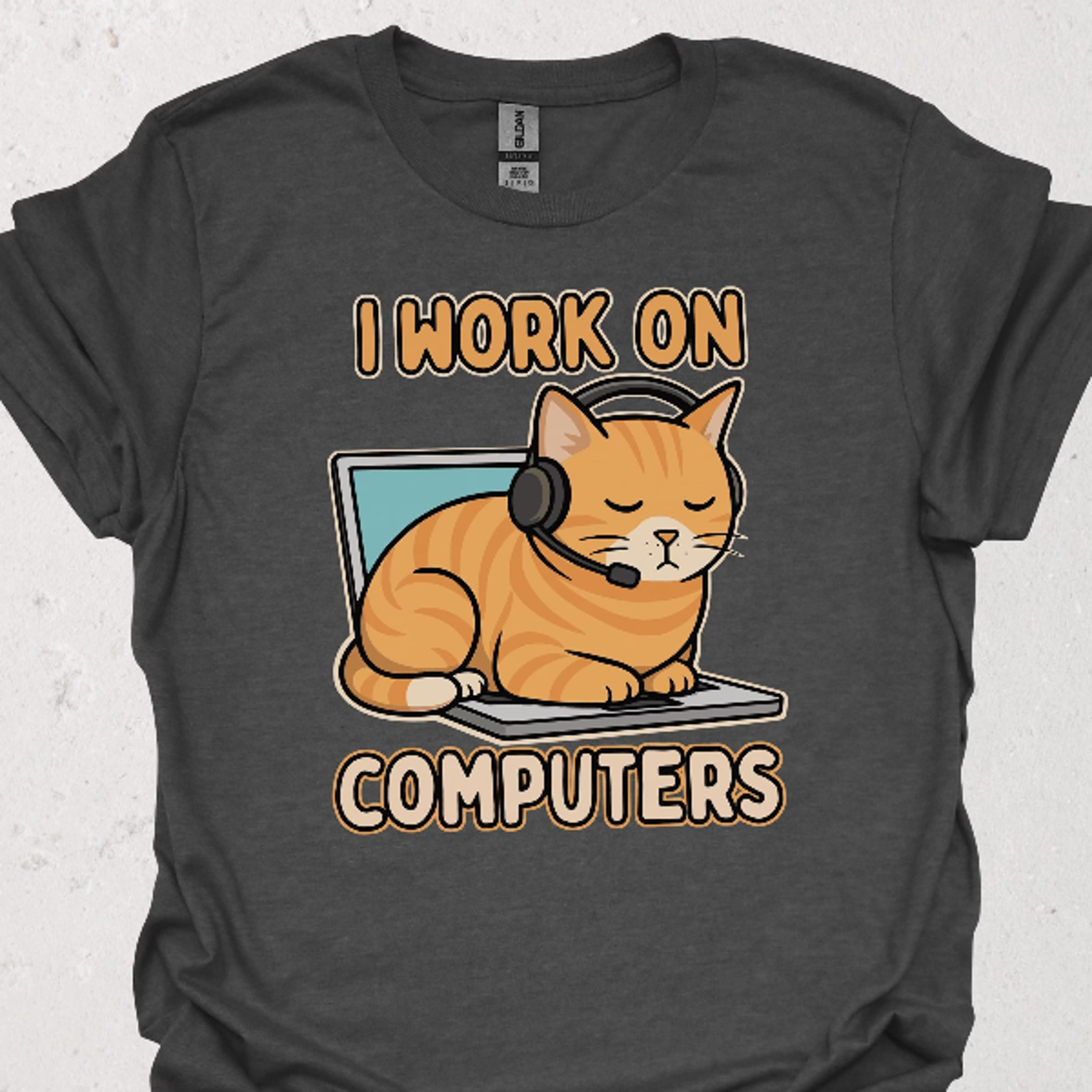 funny cat nerd humor t-shirt | i work on computers it programmer shirt | home office tee | gift for men, women & cat lov