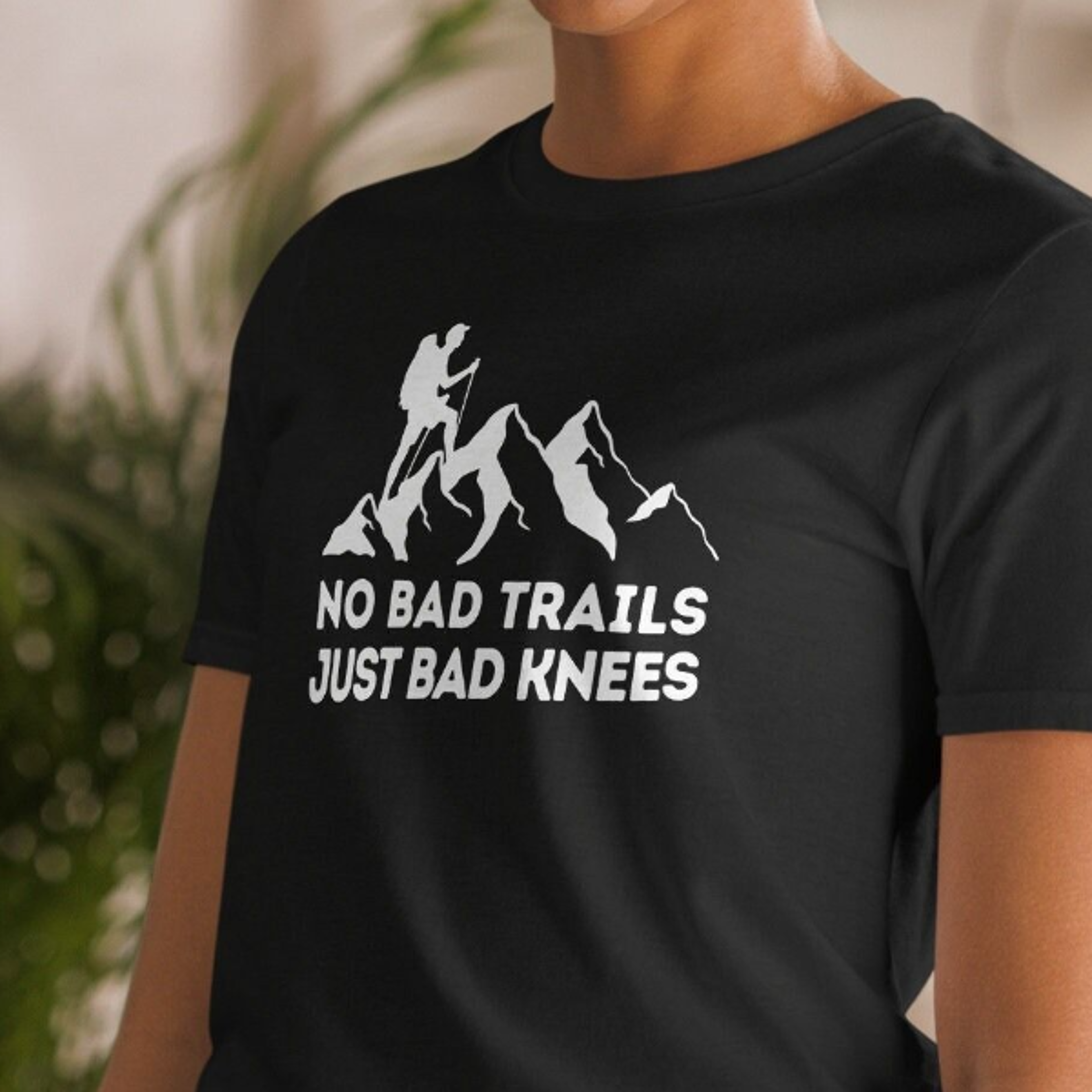 funny hiking t-shirt | no bad trails just bad knees mountain design hiker meme dad shirt | humor gift for outdoor enthus