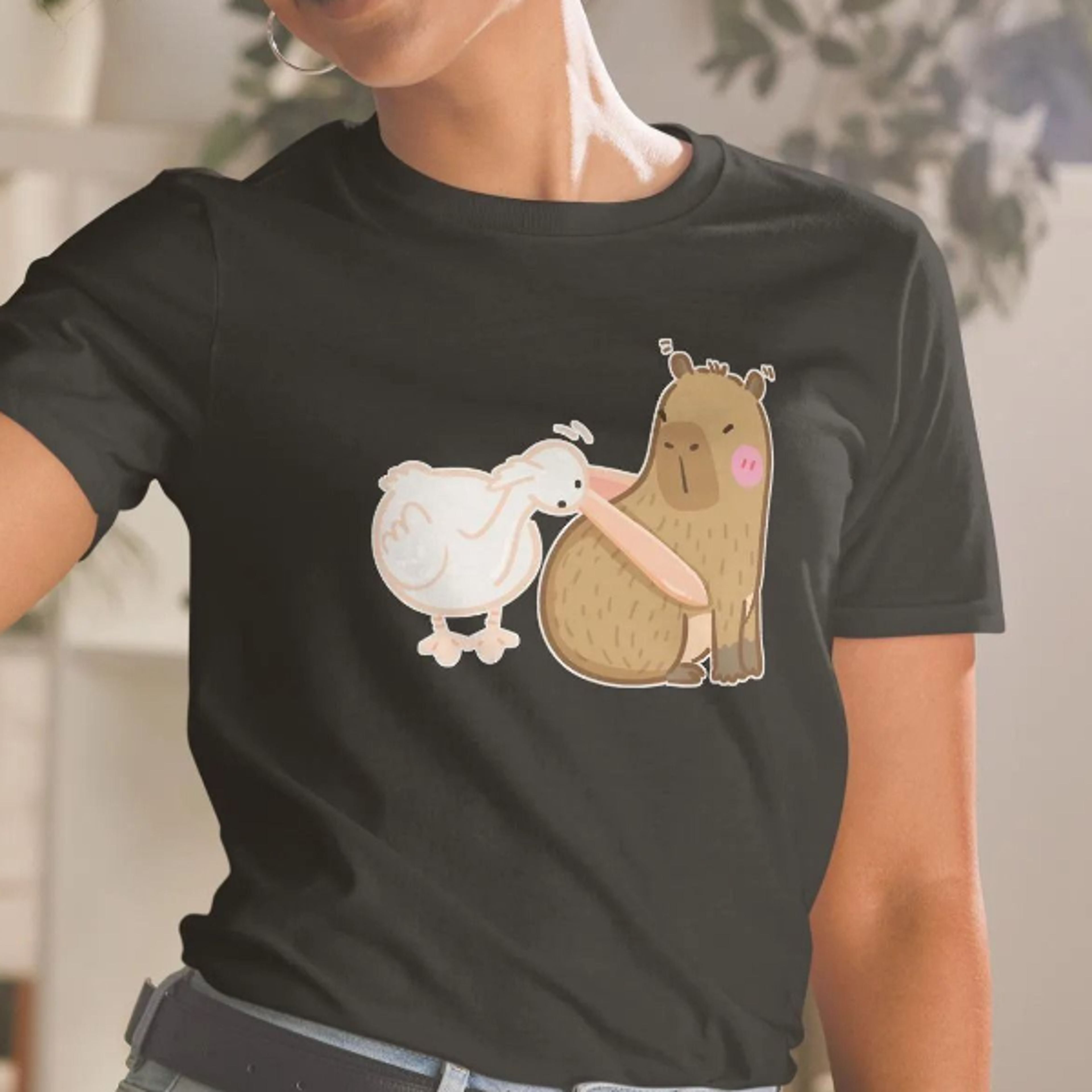 funny capybara meme t-shirt pelican design shirt | witty gift idea for friends with nerdy internet humor | humorous ca
