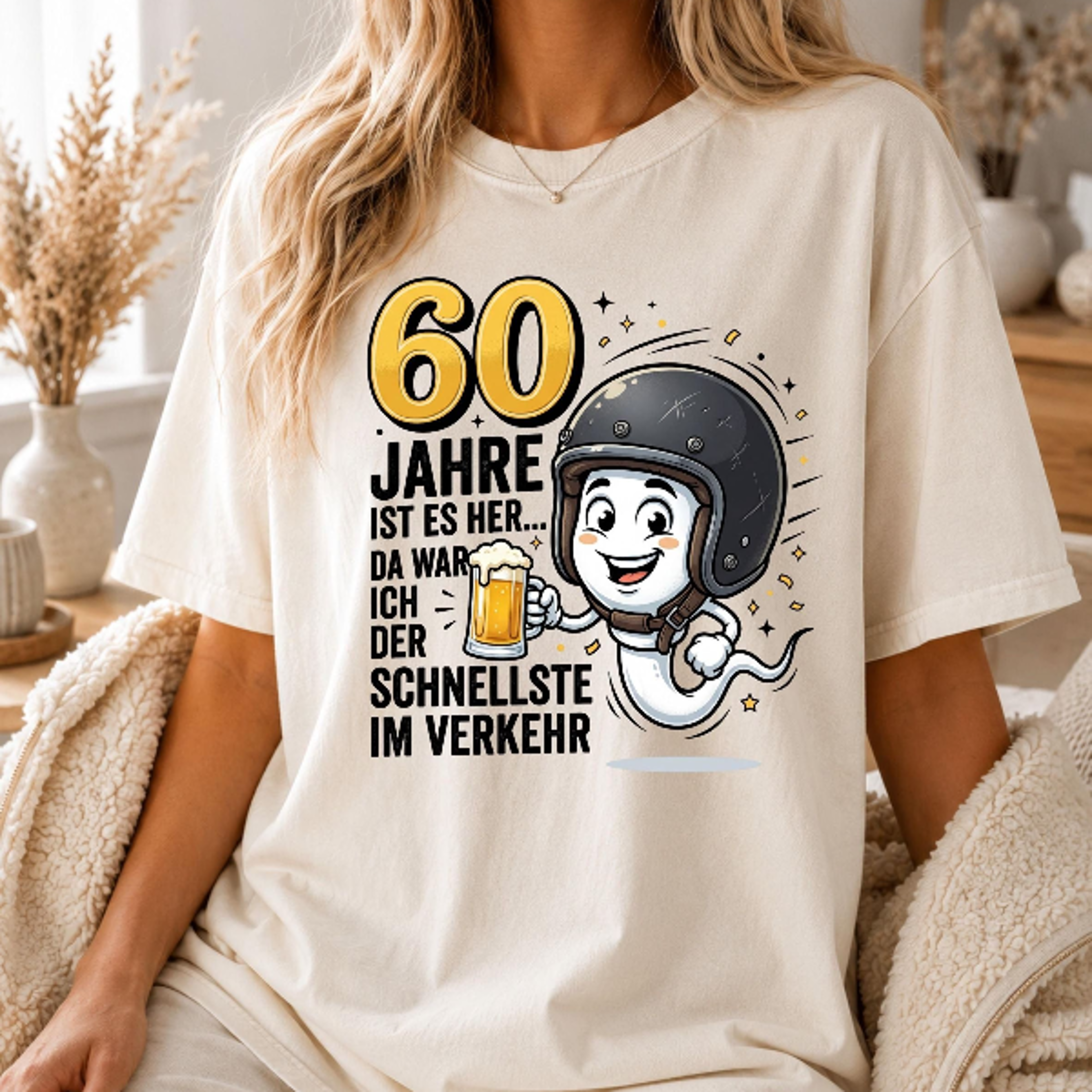 60. geburtstag t-shirt mann, witziges 60 jahre shirt, schnellste im verkehr motiv, bierkrug helm comic, party outfit her
