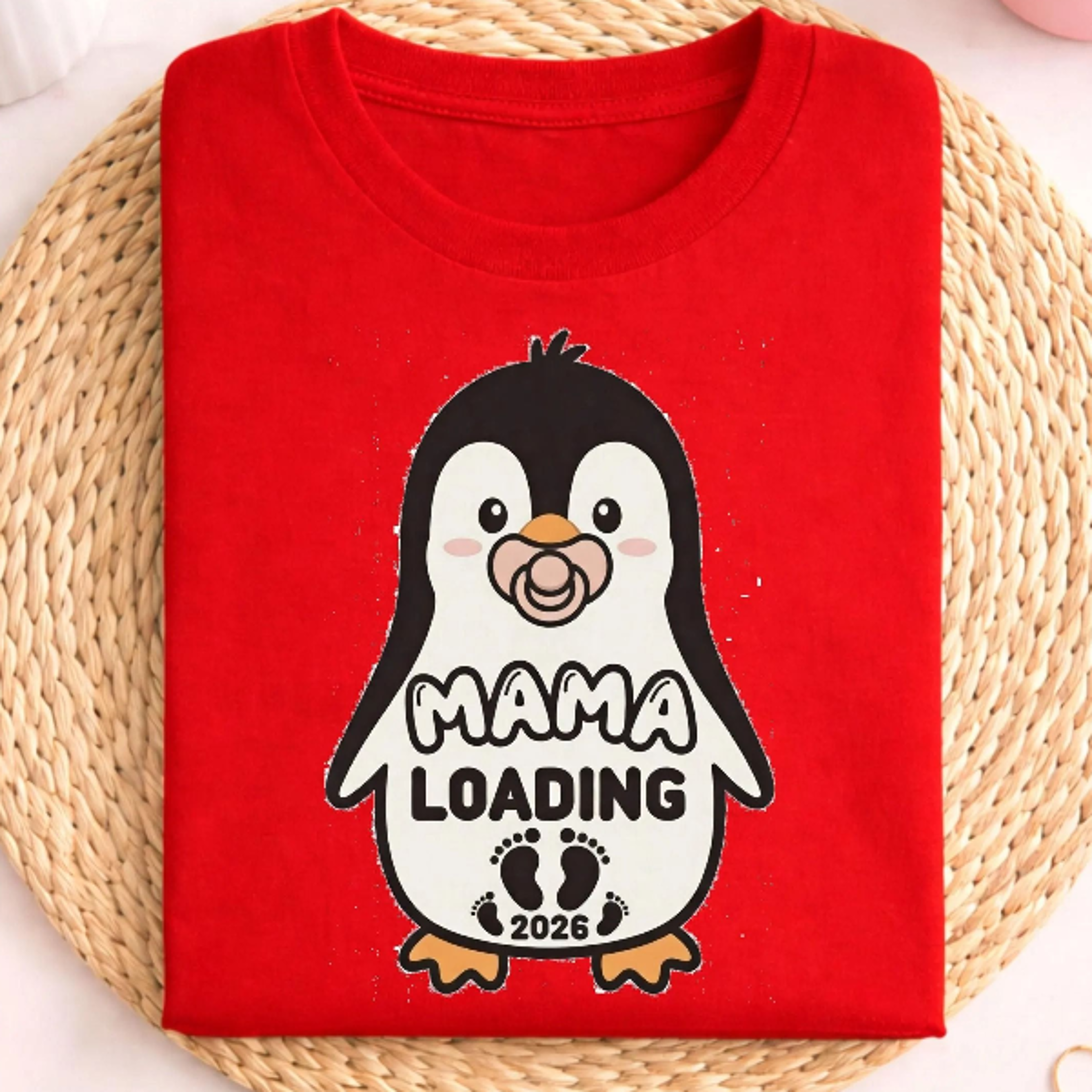 mama loading 2026 shirt mit pinguin motiv, schwangerschaft ankundigung tee, baby fubchen grafik, werdende mama geschenki