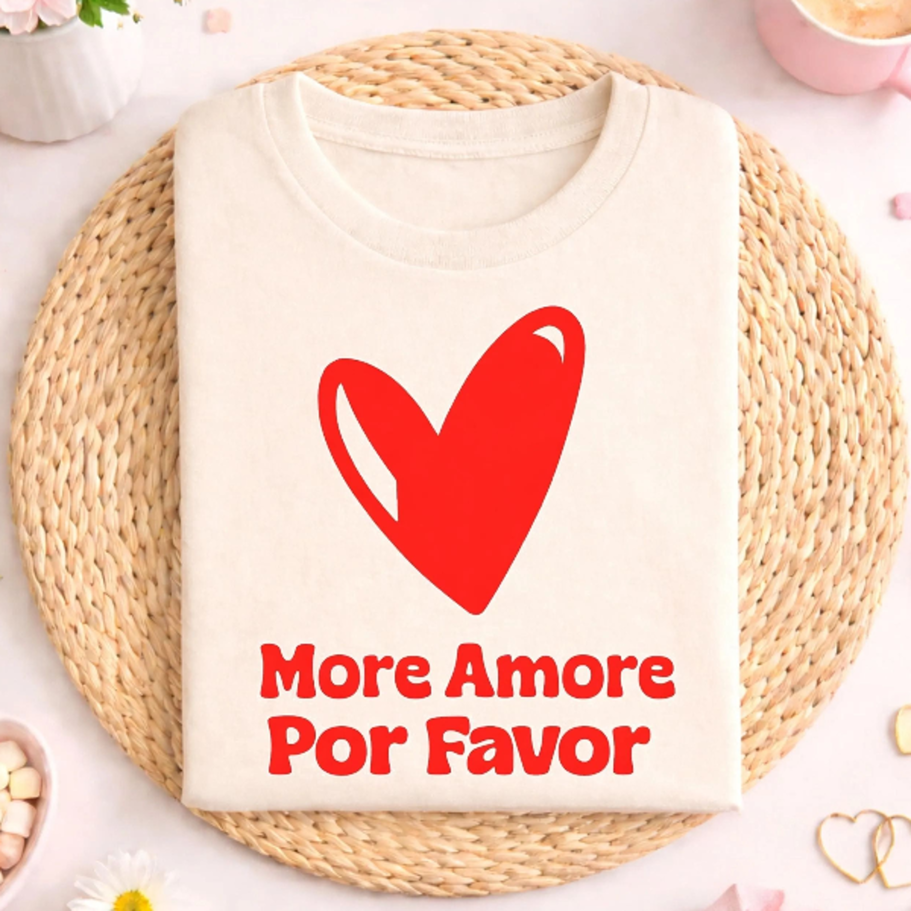 more amore por favor shirt, red heart graphic tee, cute spanish quote top, romantic love statement t shirt, valentine gi