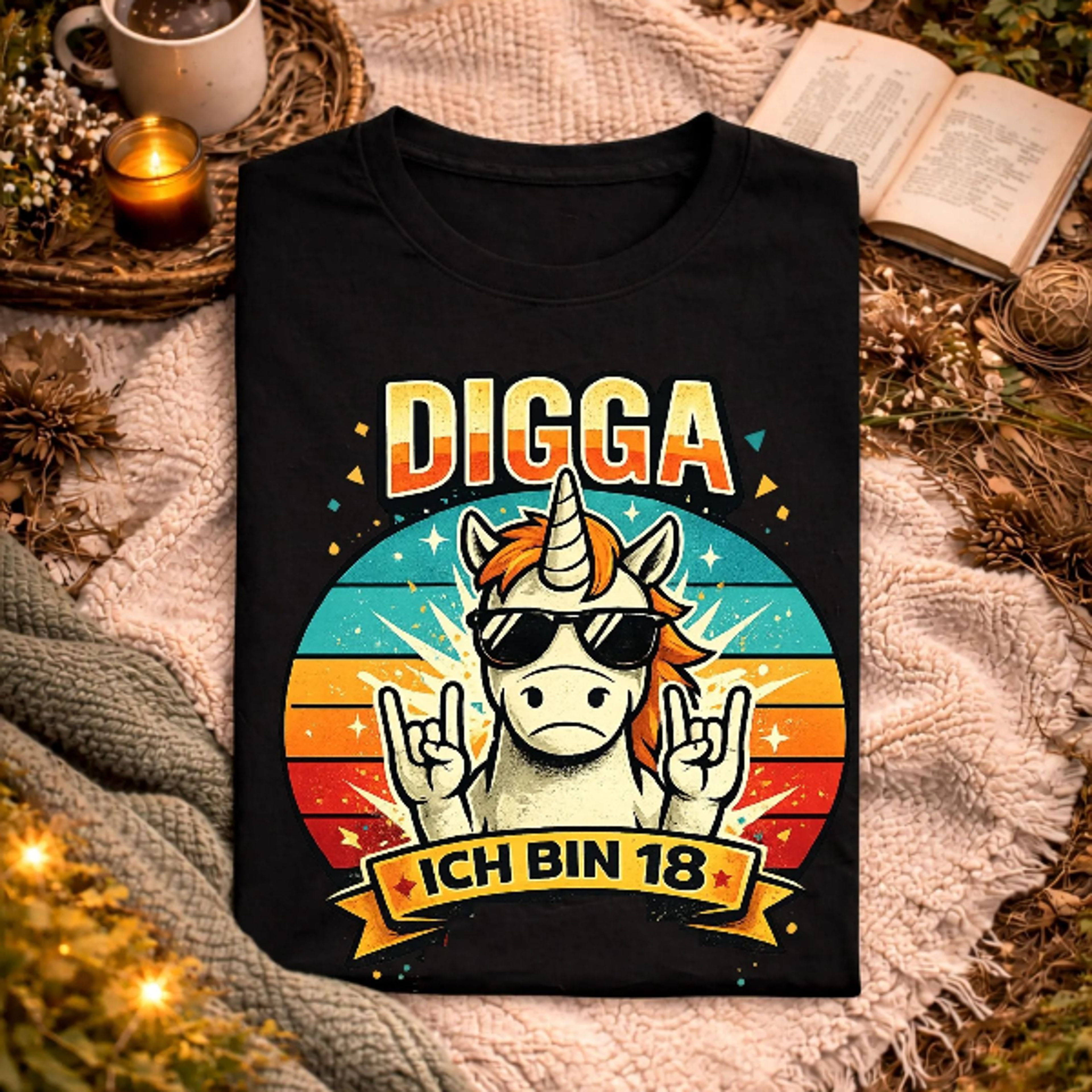 digga ich bin 18 shirt, lustiges einhorn motiv geburtstag, volljahrig geschenk idee, cooles party shirt, humorvolles jug