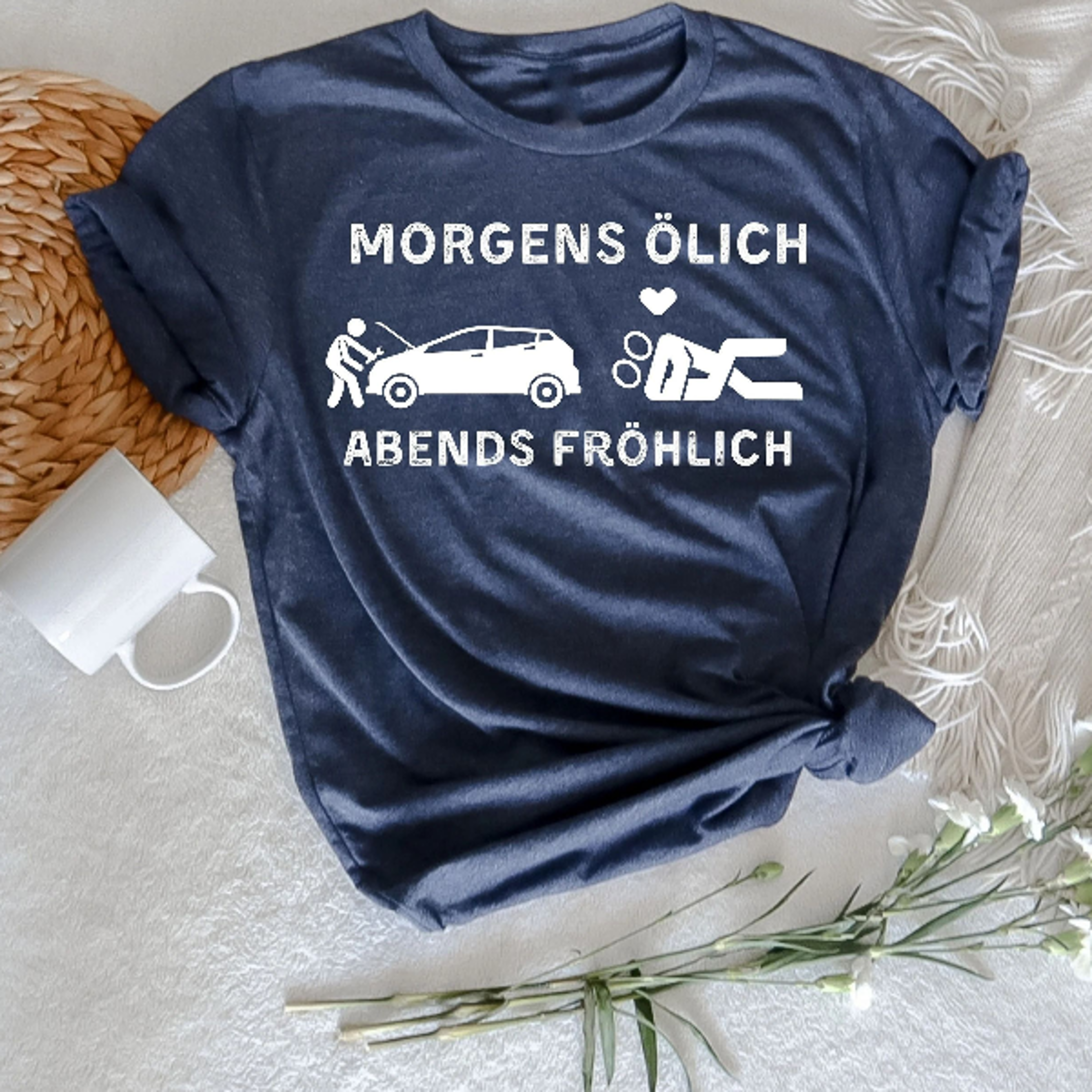 morgens olich abends frohlich t-shirt, herren kfz mechaniker t-shirt, mechatroniker t-shirt, schrauber t-shirt, motorspo