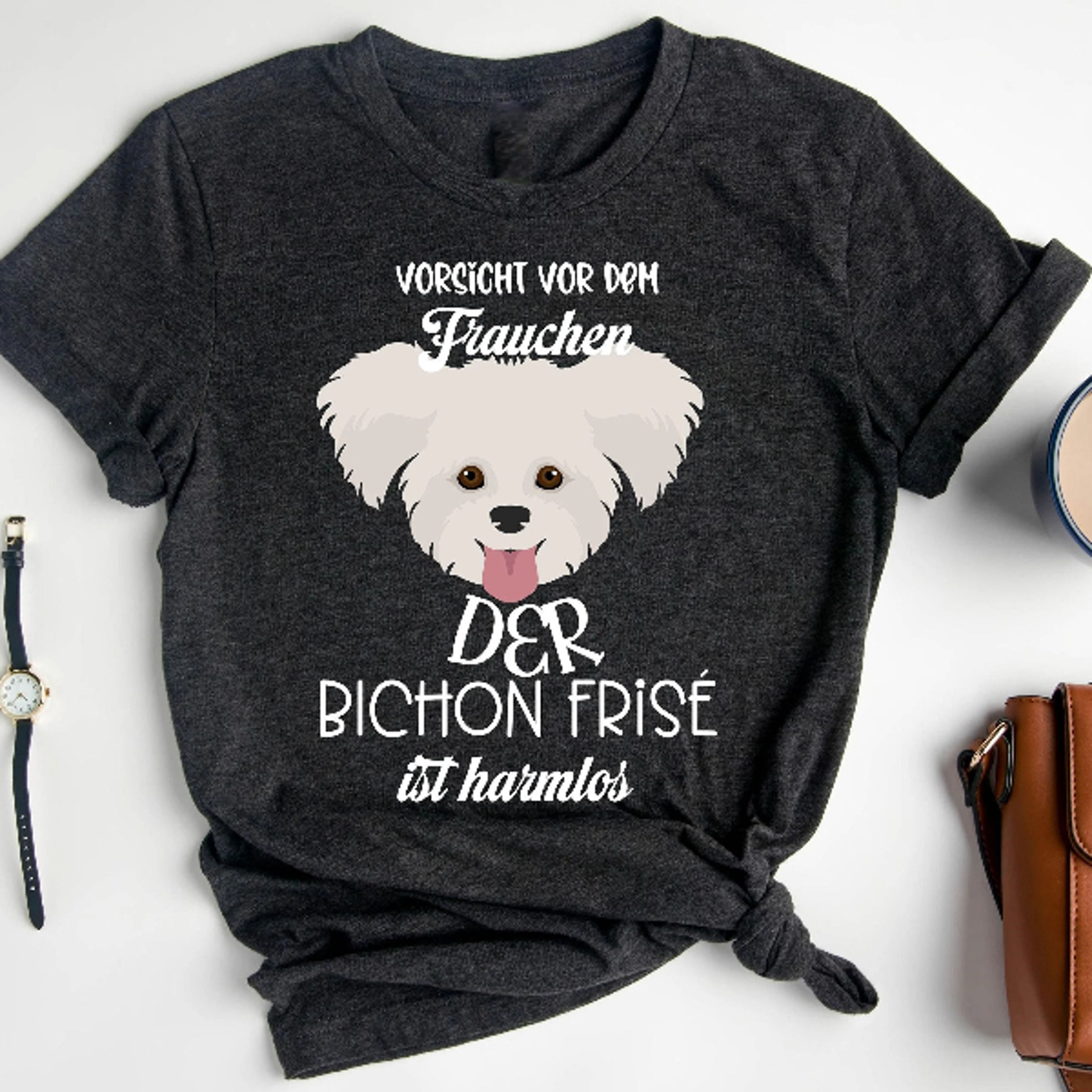 vorsicht vor dem frauchen, bichon frise shirt, lustiges bichon frise t-shirt, hund bichon frise, bichon mutter t-shirt,